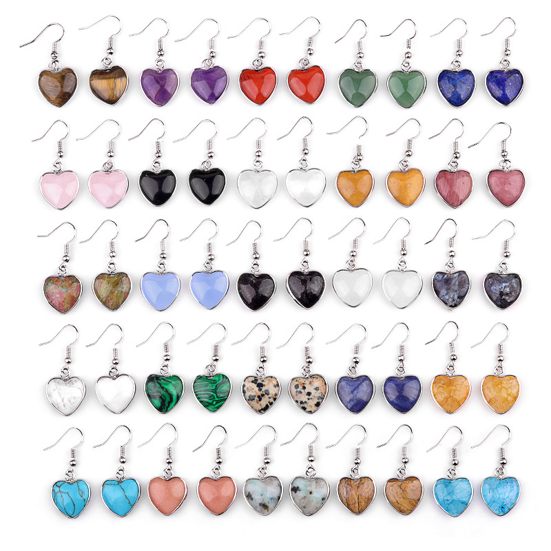 Silver 15MM Heart Gemstone Pendant Charms Drop Earrings for Women Girl