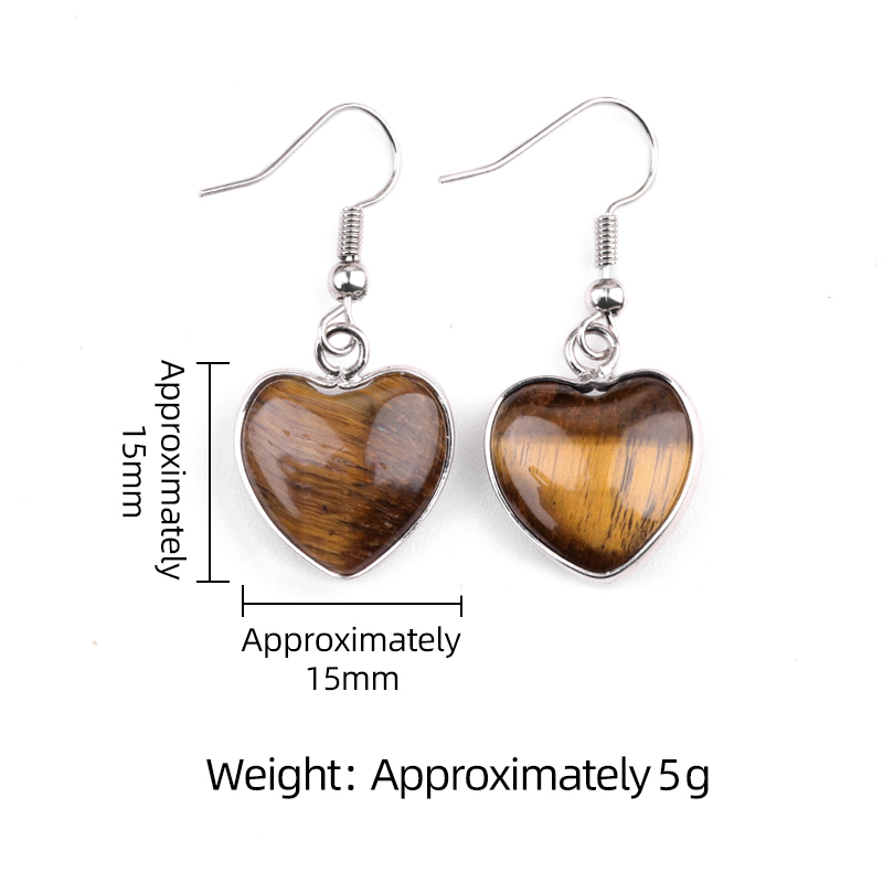 Silver 15MM Heart Gemstone Pendant Charms Drop Earrings for Women Girl