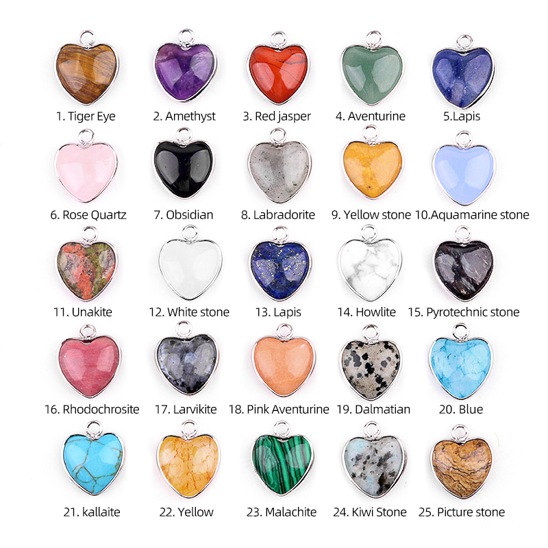 15MM Heart Gemstone Pendant Charms For Making Jewelry Earrings 1PCS