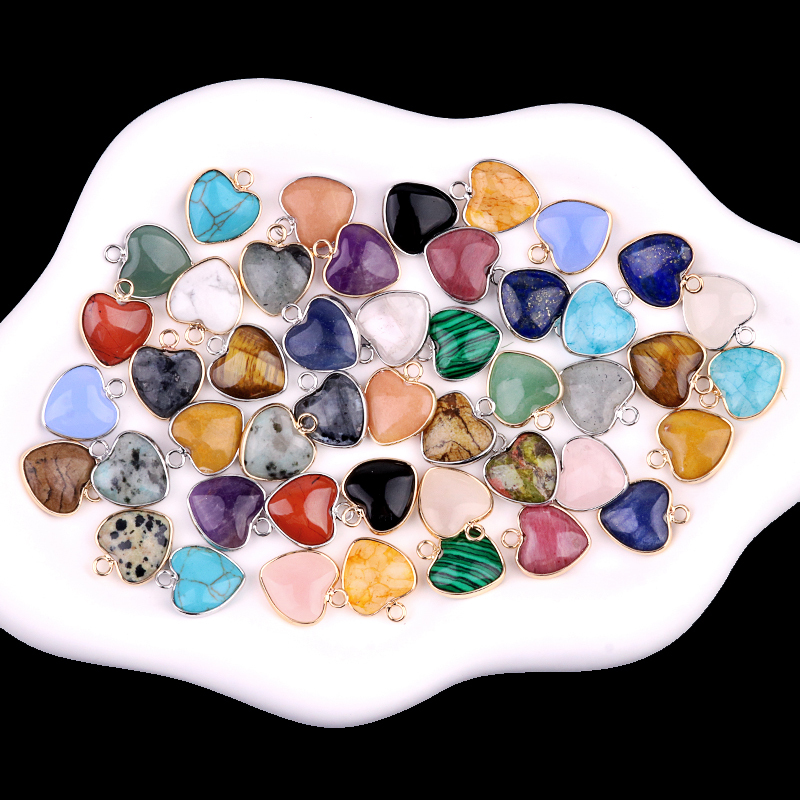 15MM Heart Gemstone Pendant Charms For Making Jewelry Earrings 1PCS