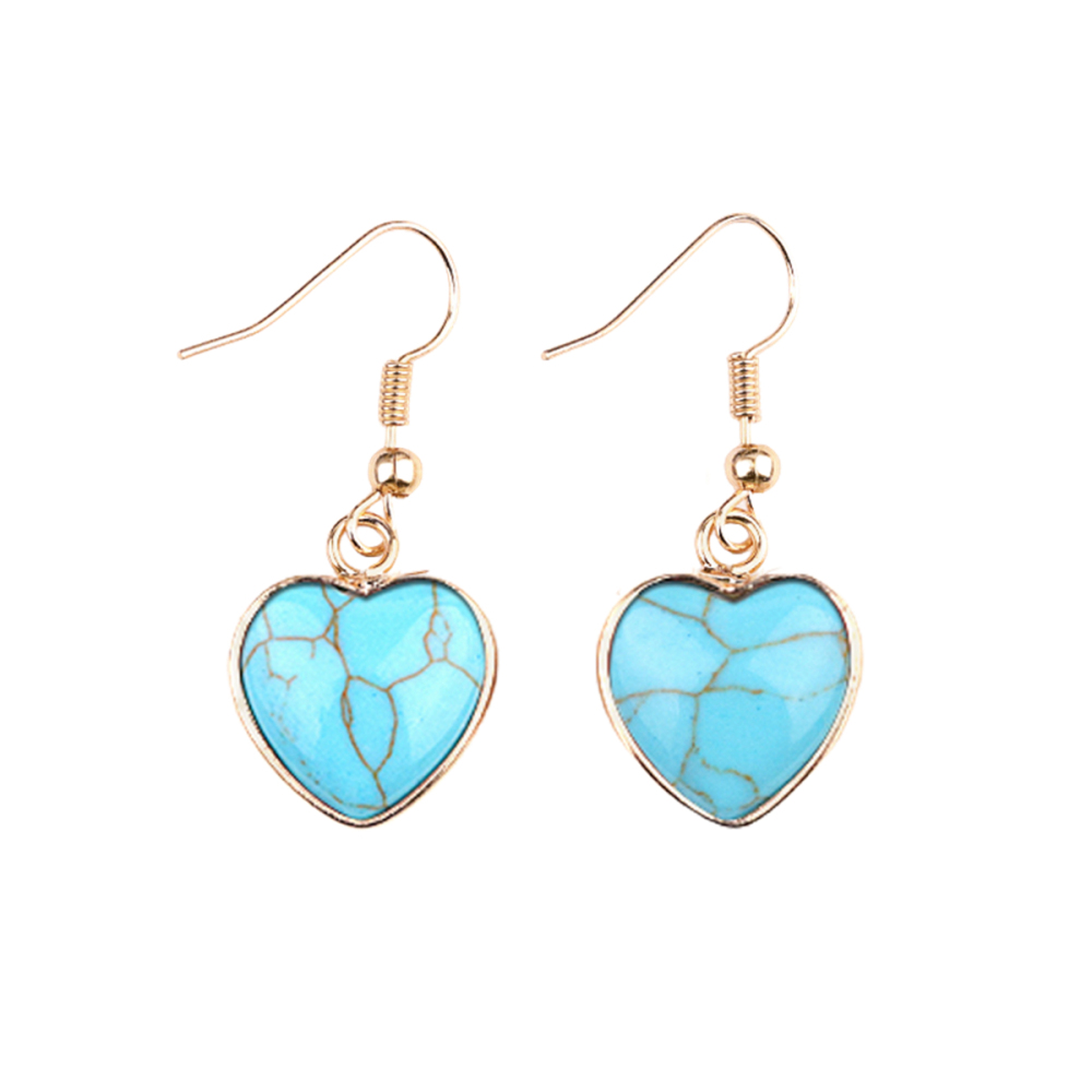 Gold 15MM Heart Gemstone Pendant Charms Drop Earrings for Women Girl