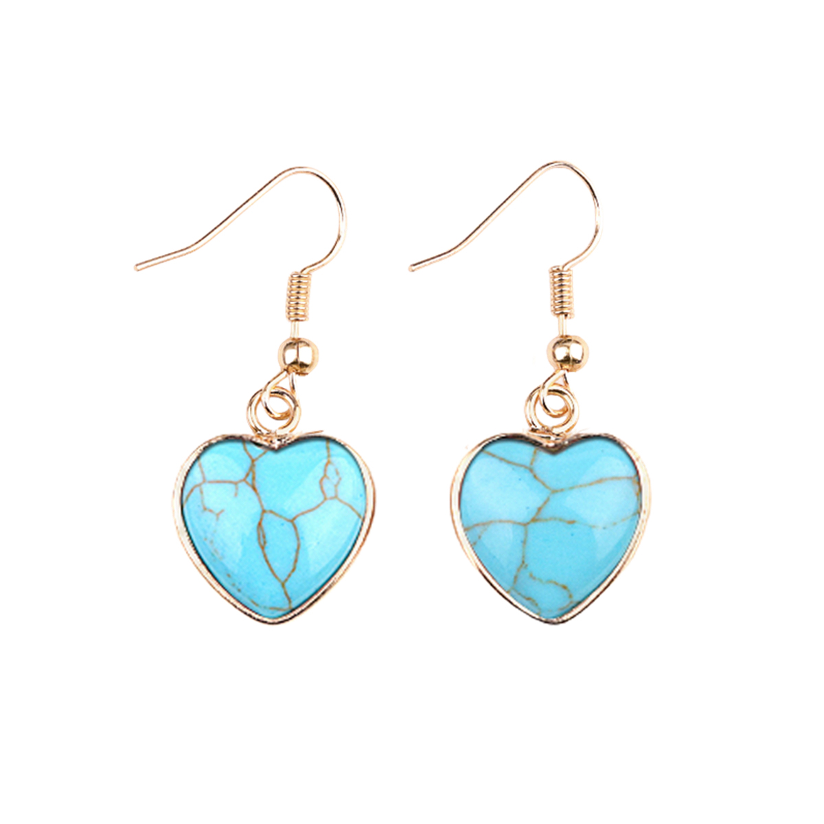 Gold 15MM Heart Gemstone Pendant Charms Drop Earrings for Women Girl