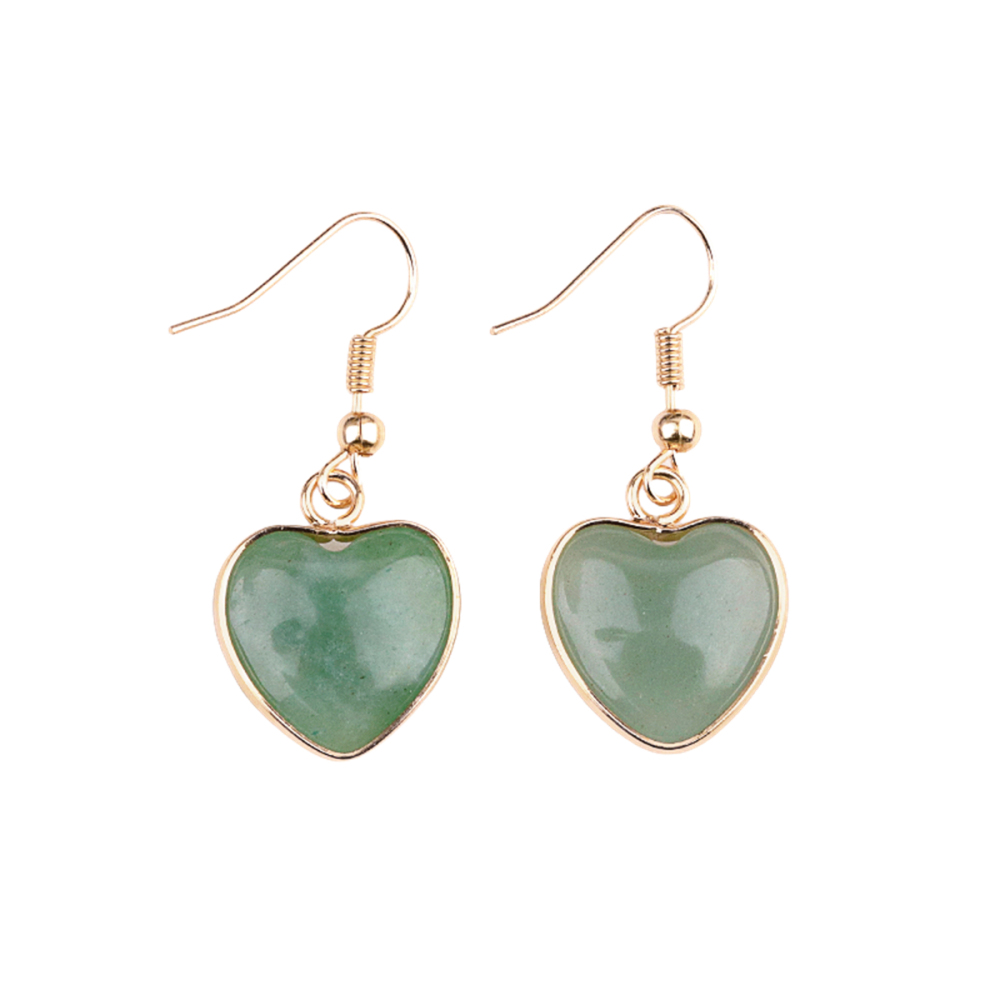 Gold 15MM Heart Gemstone Pendant Charms Drop Earrings for Women Girl