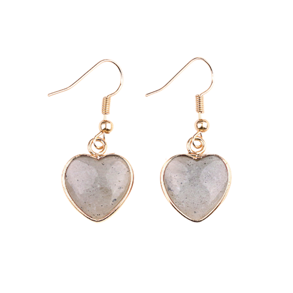 Gold 15MM Heart Gemstone Pendant Charms Drop Earrings for Women Girl