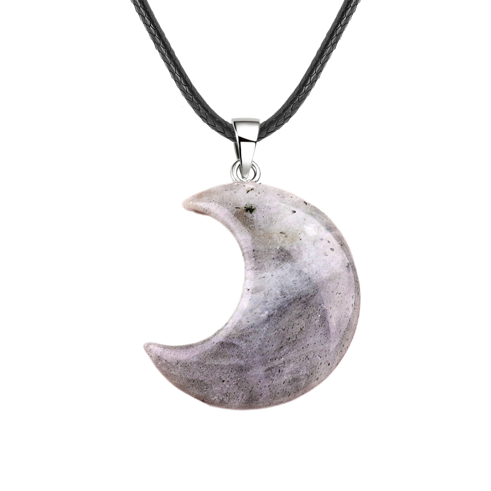 30MM Moon Stone Pendant Necklace 45CM Black Cord