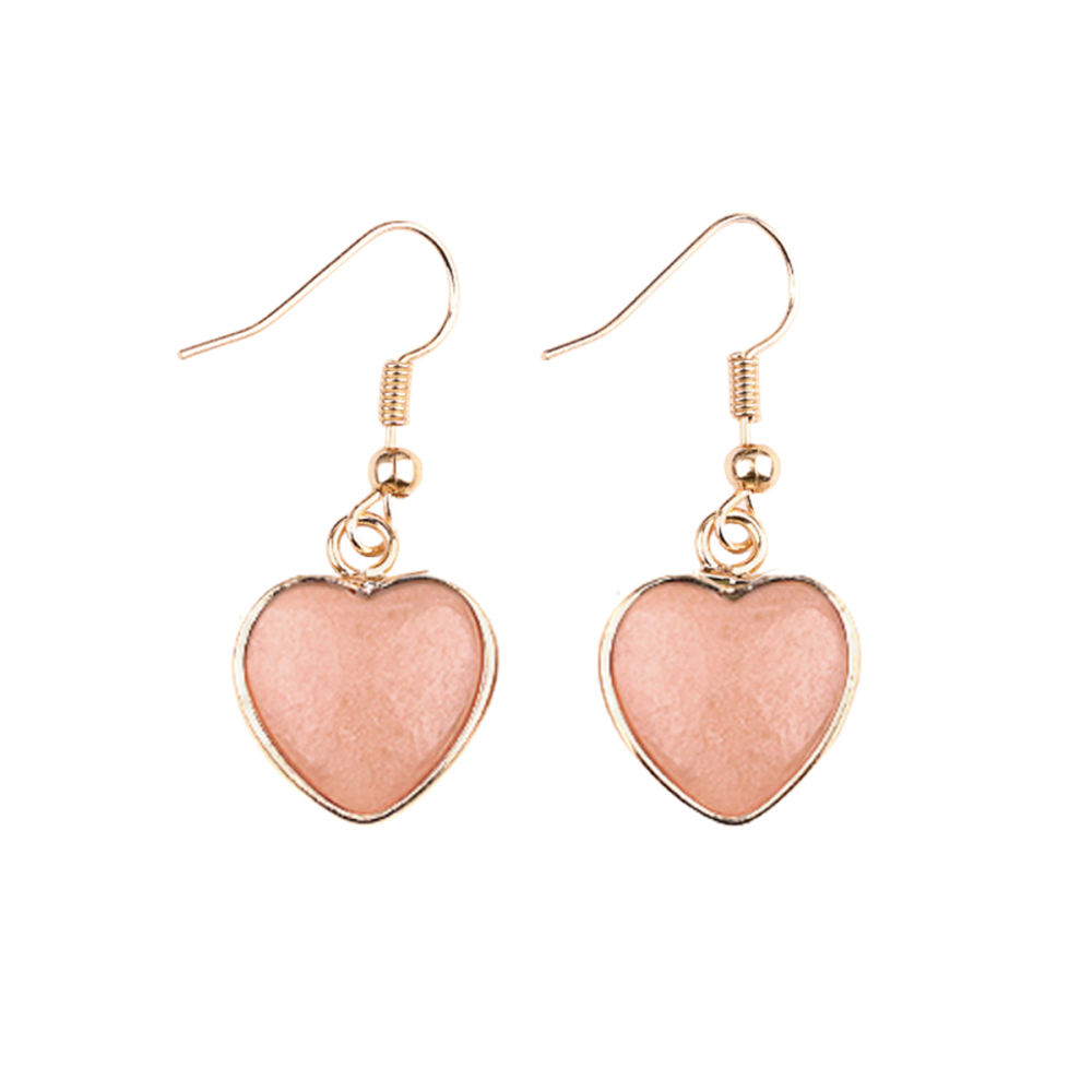 Gold 15MM Heart Gemstone Pendant Charms Drop Earrings for Women Girl