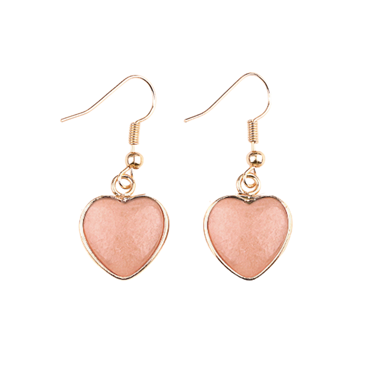 Gold 15MM Heart Gemstone Pendant Charms Drop Earrings for Women Girl