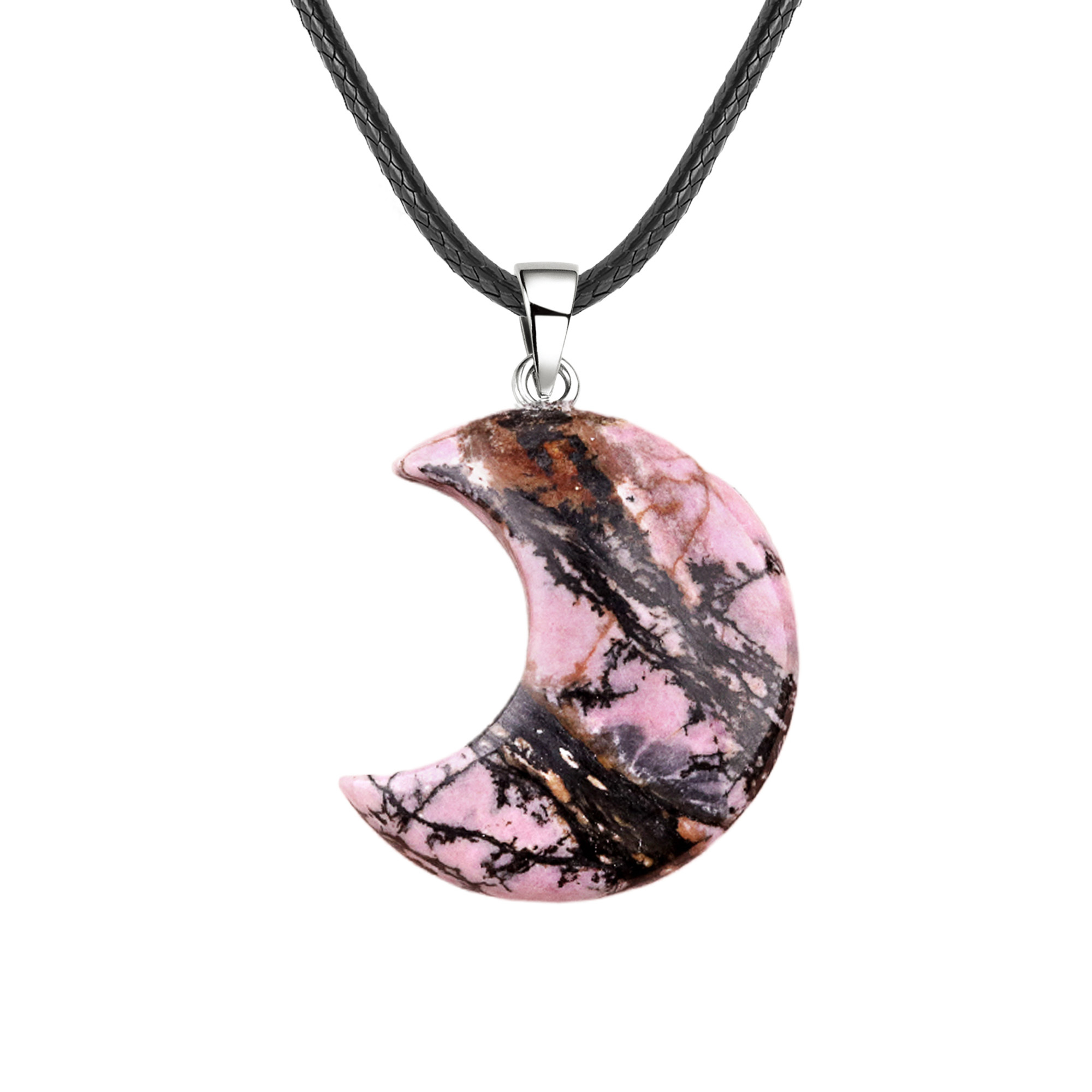 30MM Moon Stone Pendant Necklace 45CM Black Cord