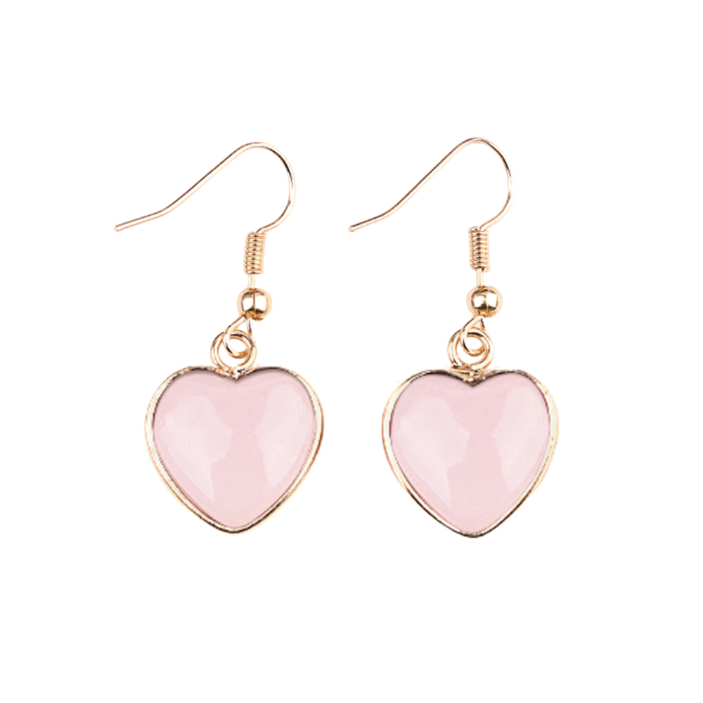 Gold 15MM Heart Gemstone Pendant Charms Drop Earrings for Women Girl