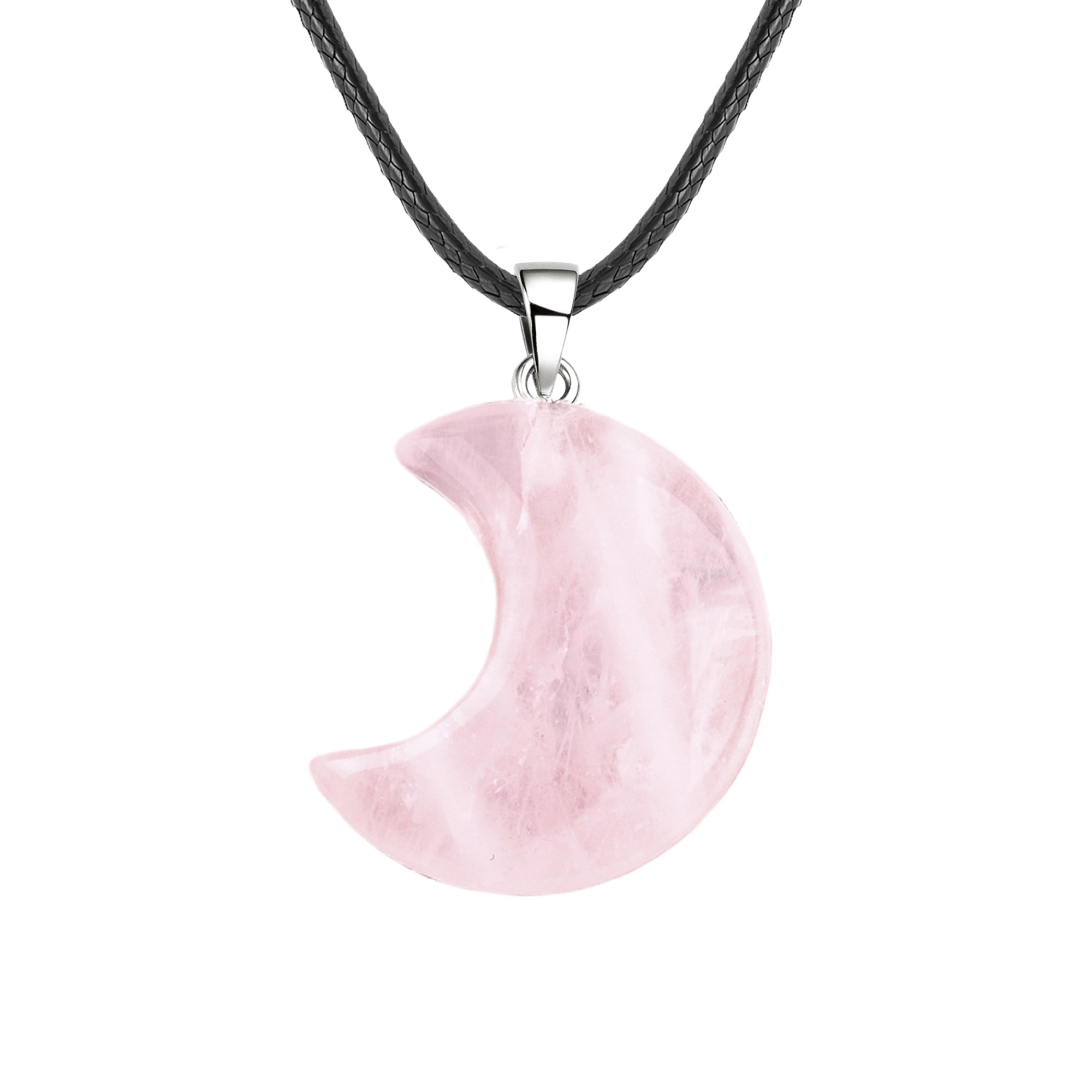 30MM Moon Stone Pendant Necklace 45CM Black Cord