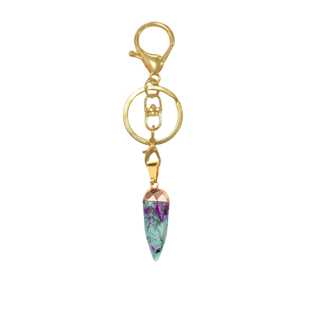 Handmade Craved Faceted Chili Gold Stone Pendant keychain