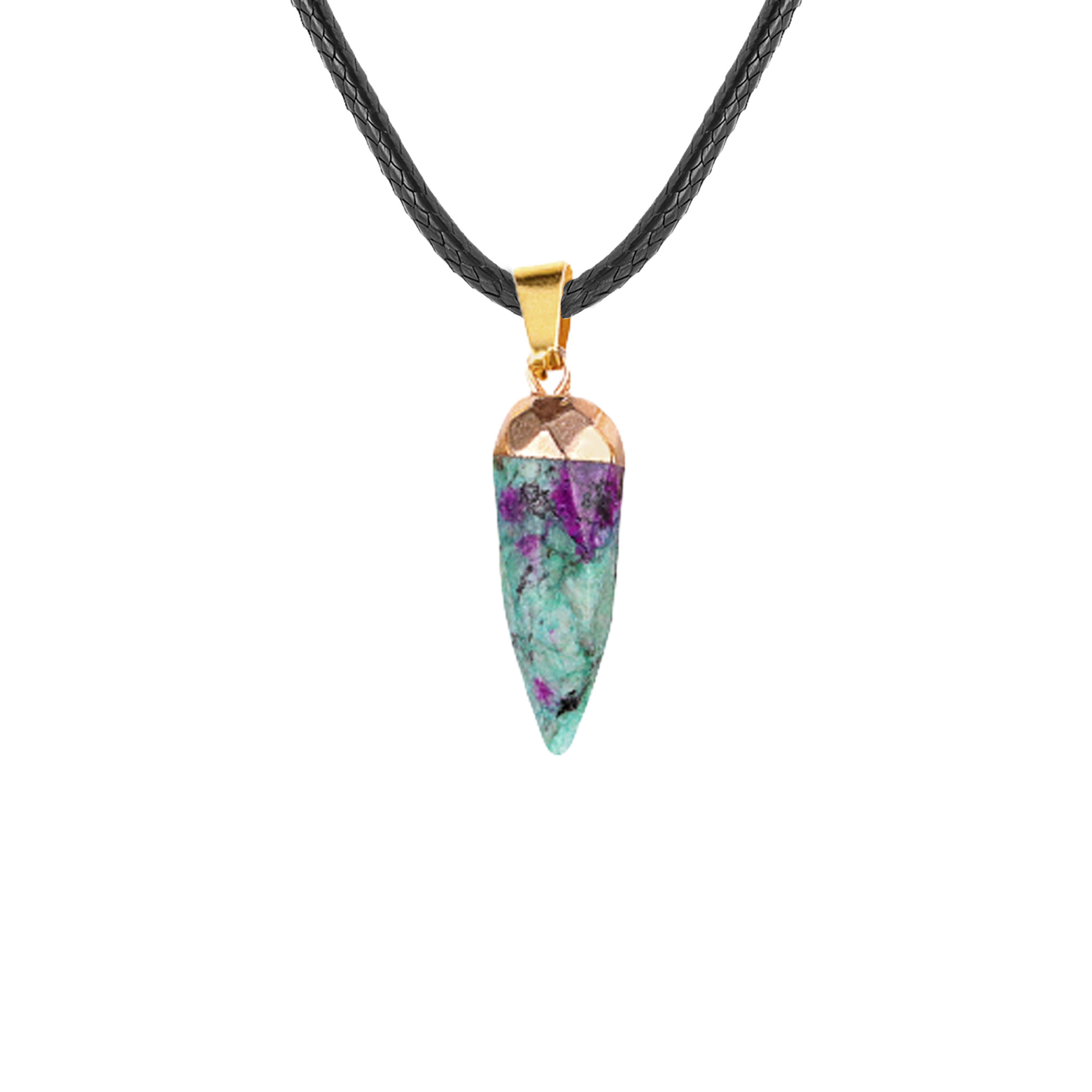 Handmade Craved Faceted Chili Gold Stone Pendant  Necklace 45CM Black Cord