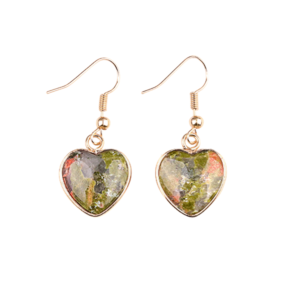 Gold 15MM Heart Gemstone Pendant Charms Drop Earrings for Women Girl