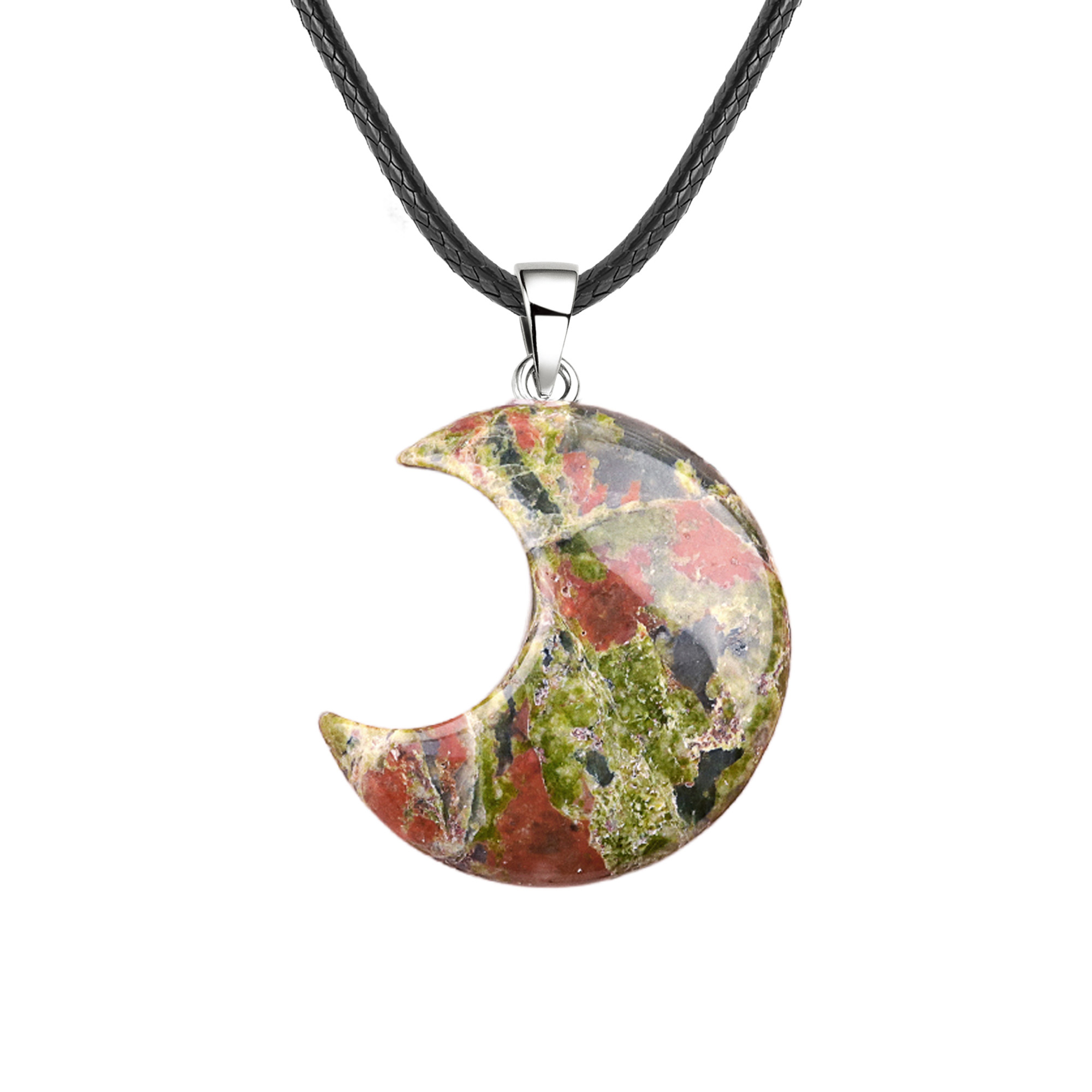 30MM Moon Stone Pendant Necklace 45CM Black Cord