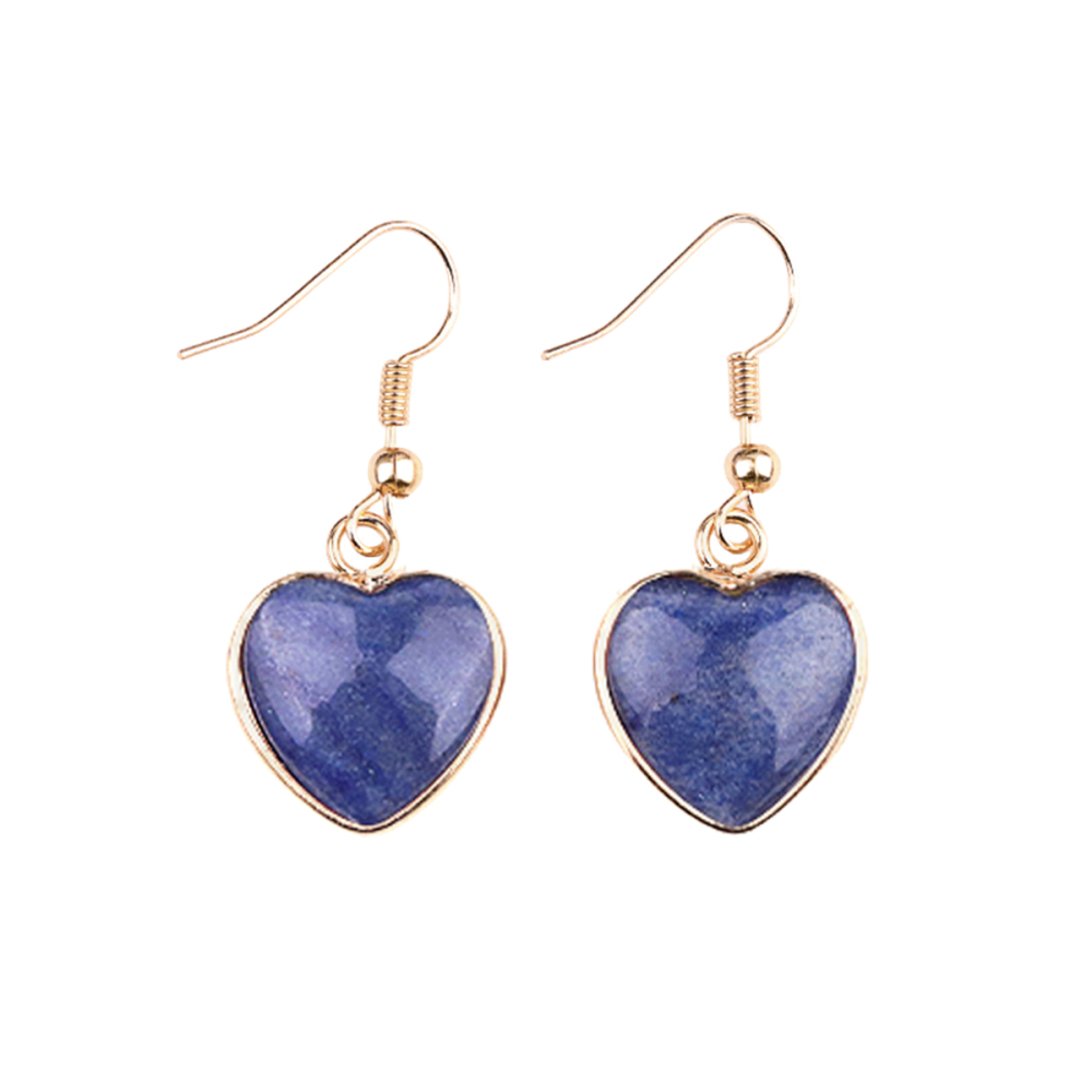 Gold 15MM Heart Gemstone Pendant Charms Drop Earrings for Women Girl