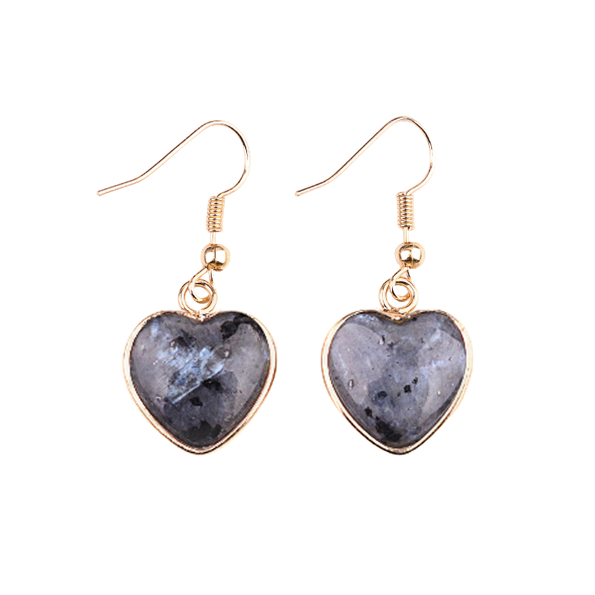 Gold 15MM Heart Gemstone Pendant Charms Drop Earrings for Women Girl