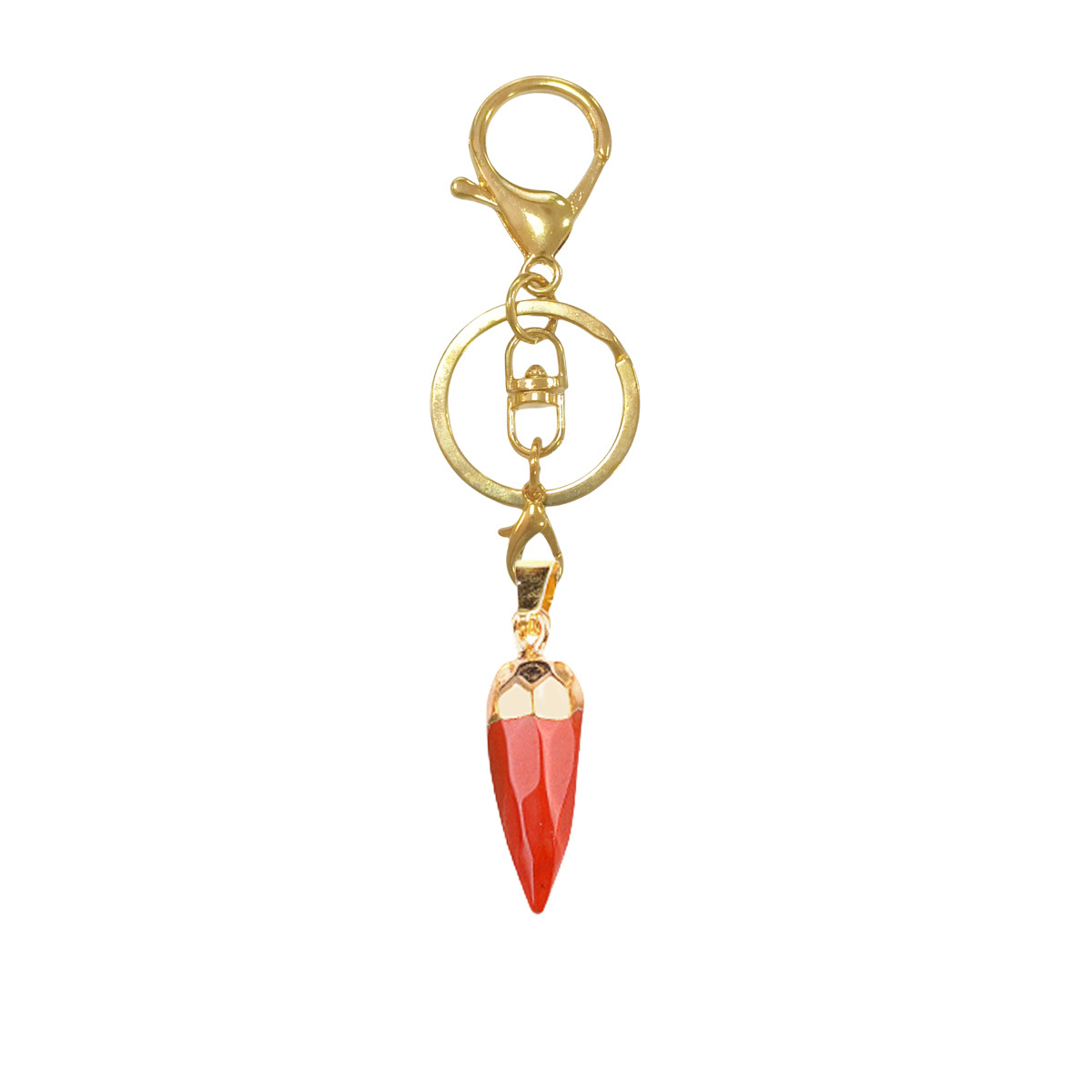 Handmade Craved Faceted Chili Gold Stone Pendant keychain