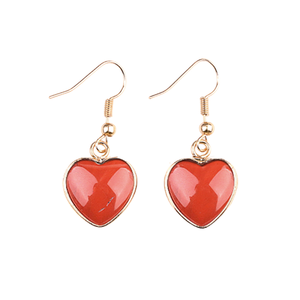 Gold 15MM Heart Gemstone Pendant Charms Drop Earrings for Women Girl