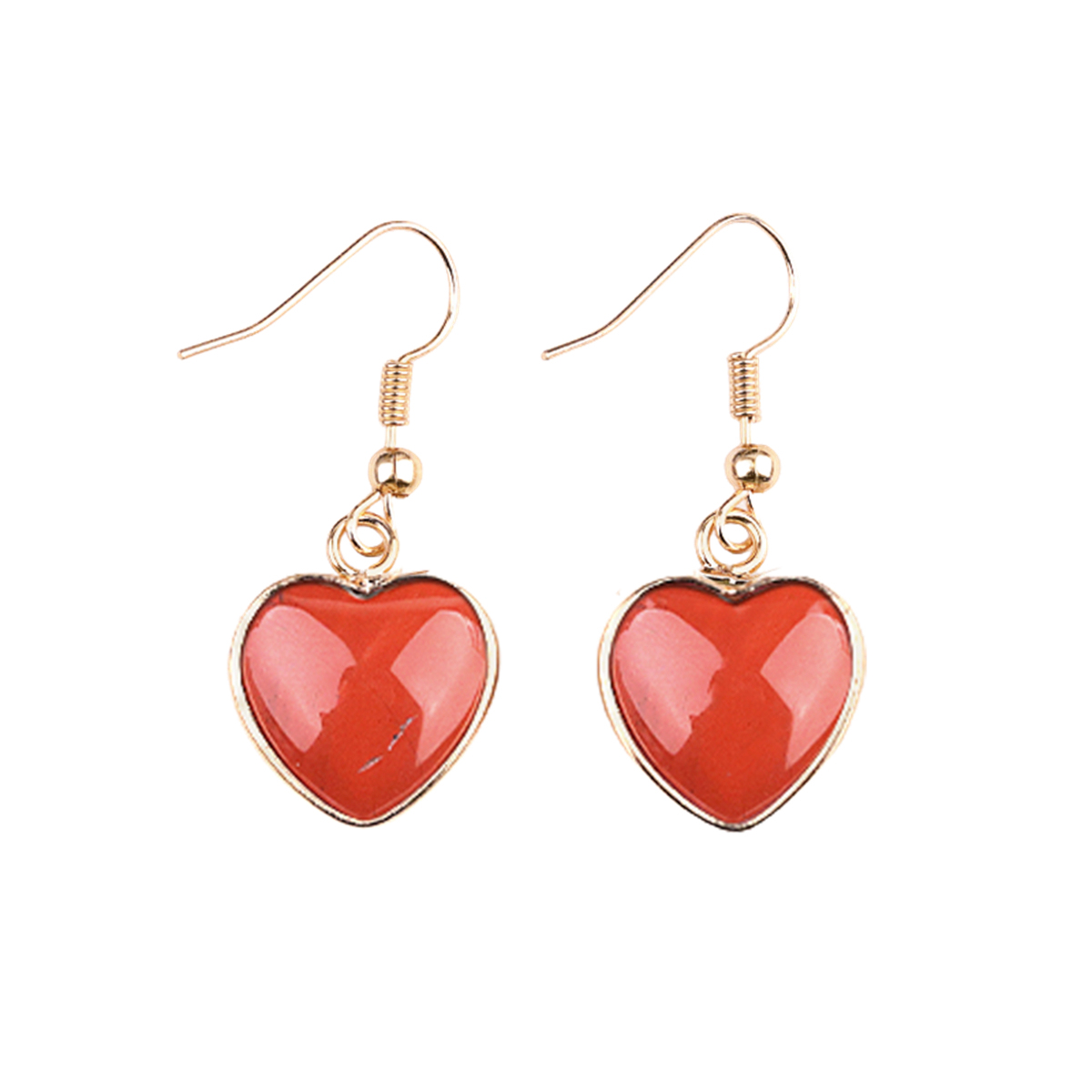 Gold 15MM Heart Gemstone Pendant Charms Drop Earrings for Women Girl