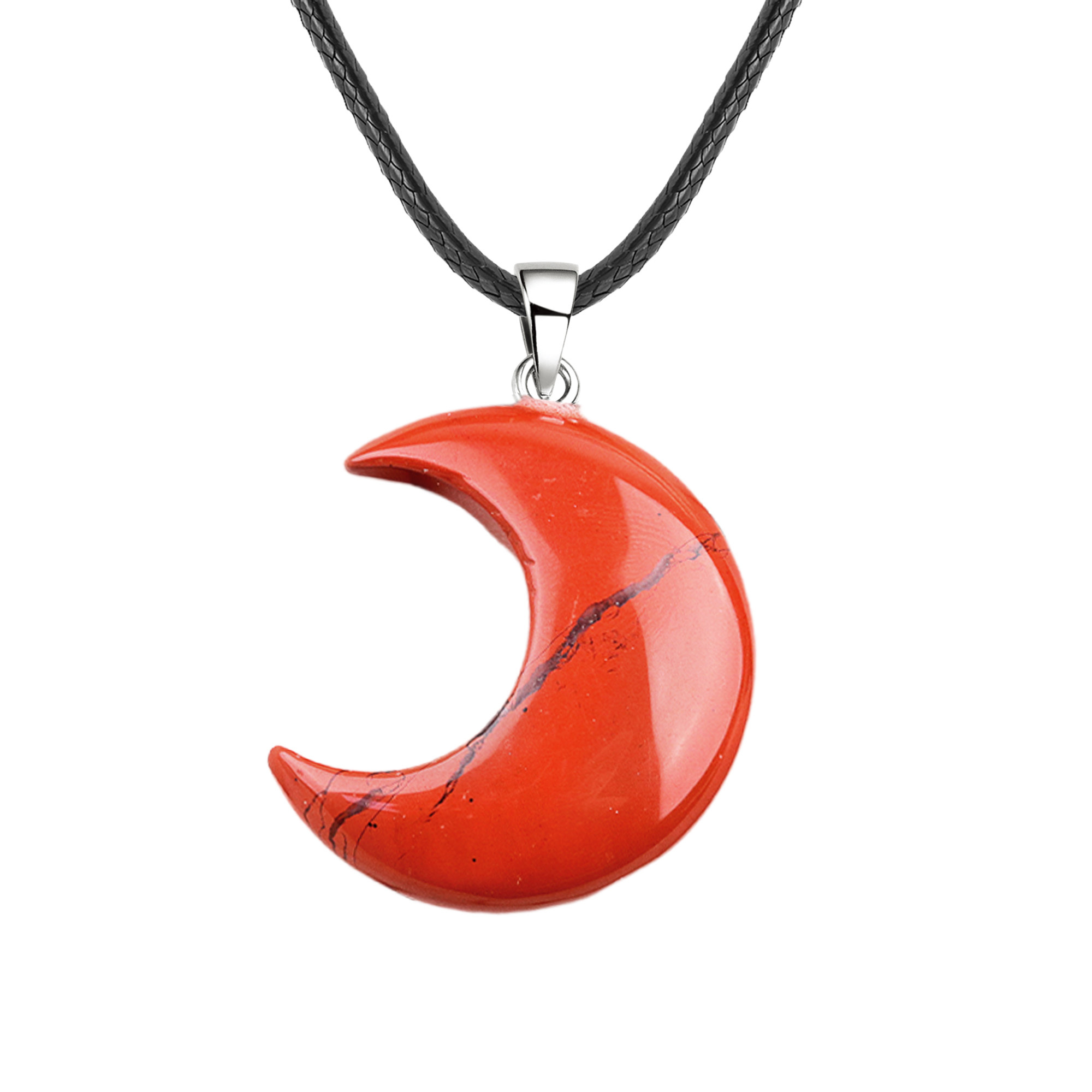 30MM Moon Stone Pendant Necklace 45CM Black Cord