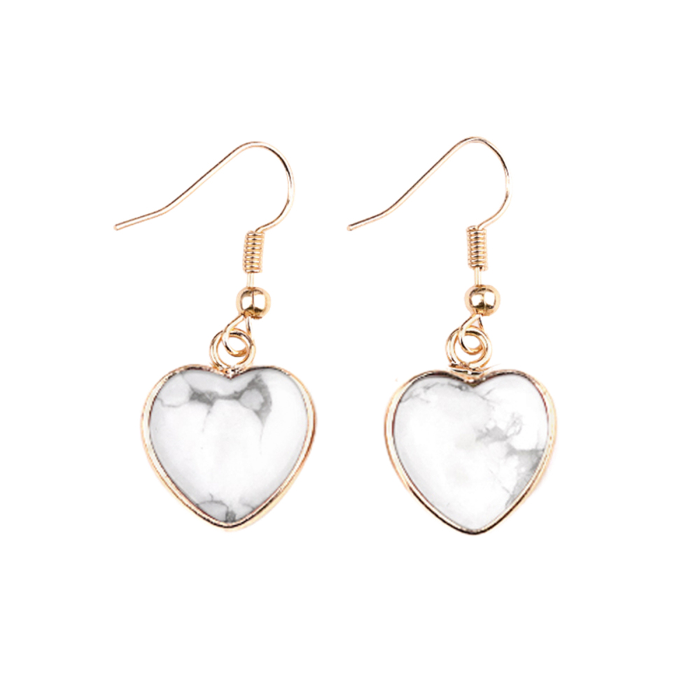 Gold 15MM Heart Gemstone Pendant Charms Drop Earrings for Women Girl