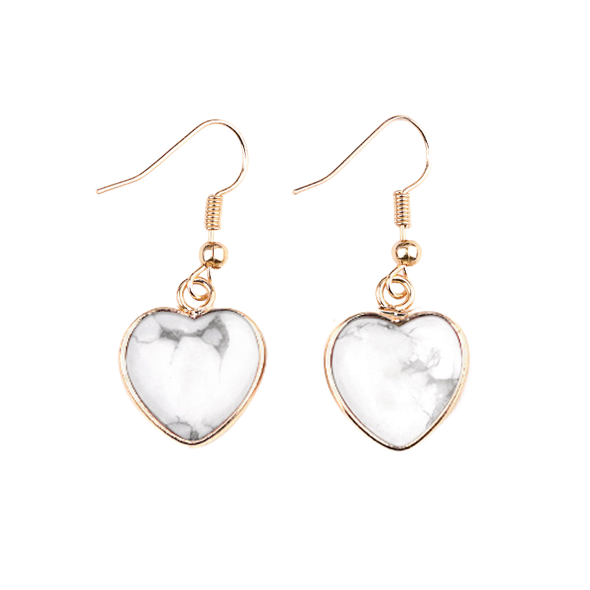 Turquoise Gold 15MM Heart Gemstone Pendant Charms Drop Earrings for Women Girl