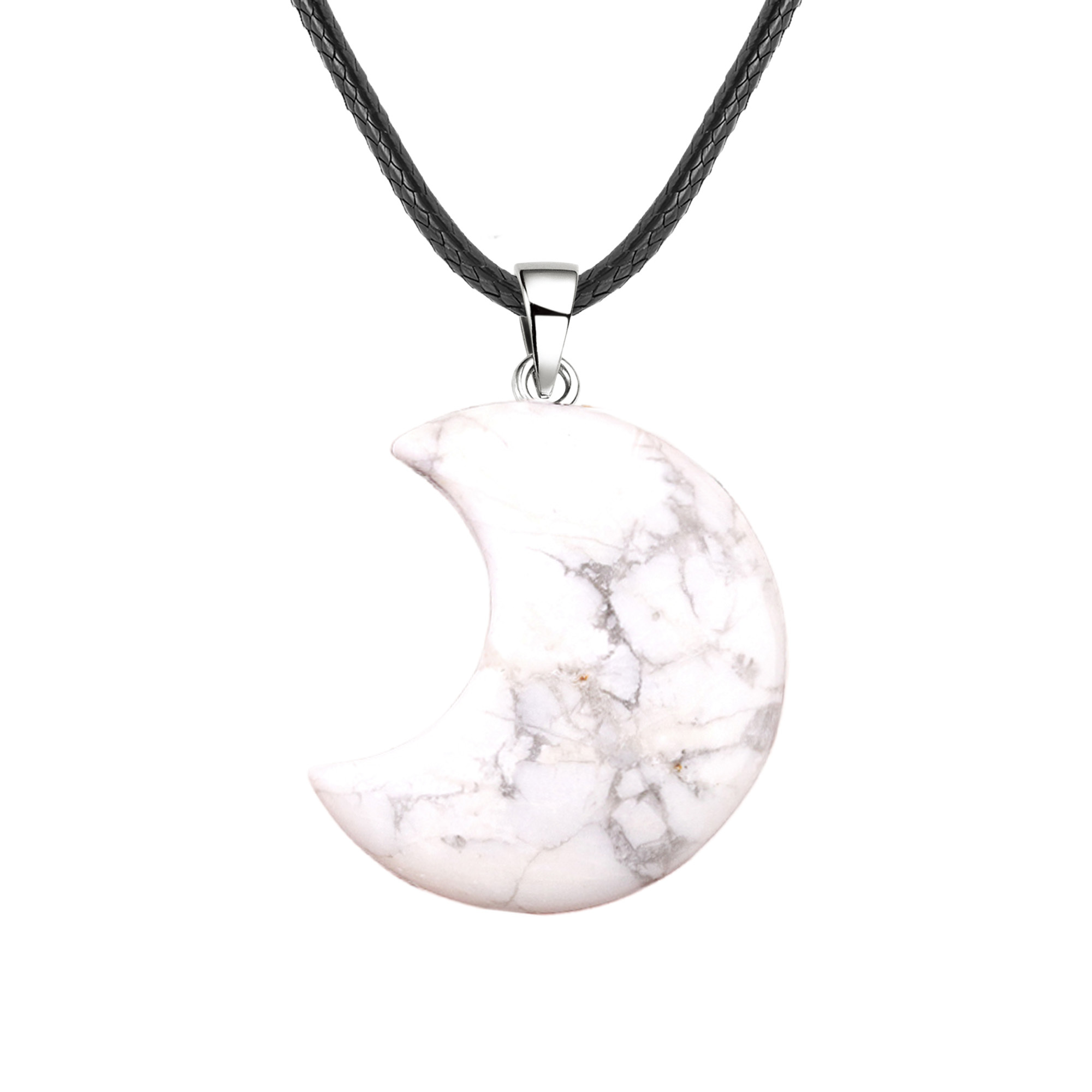 30MM Moon Stone Pendant Necklace 45CM Black Cord
