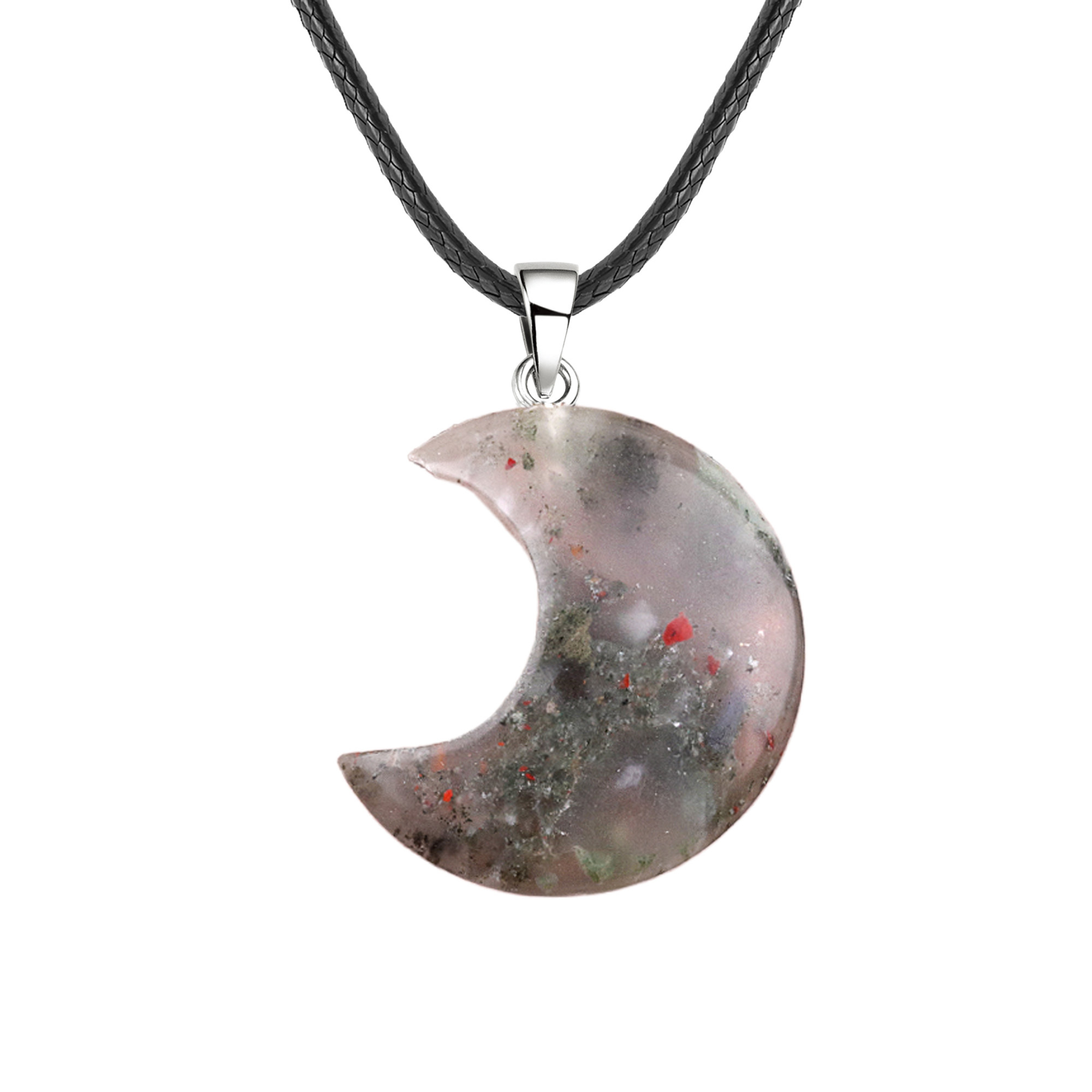 30MM Moon Stone Pendant Necklace 45CM Black Cord