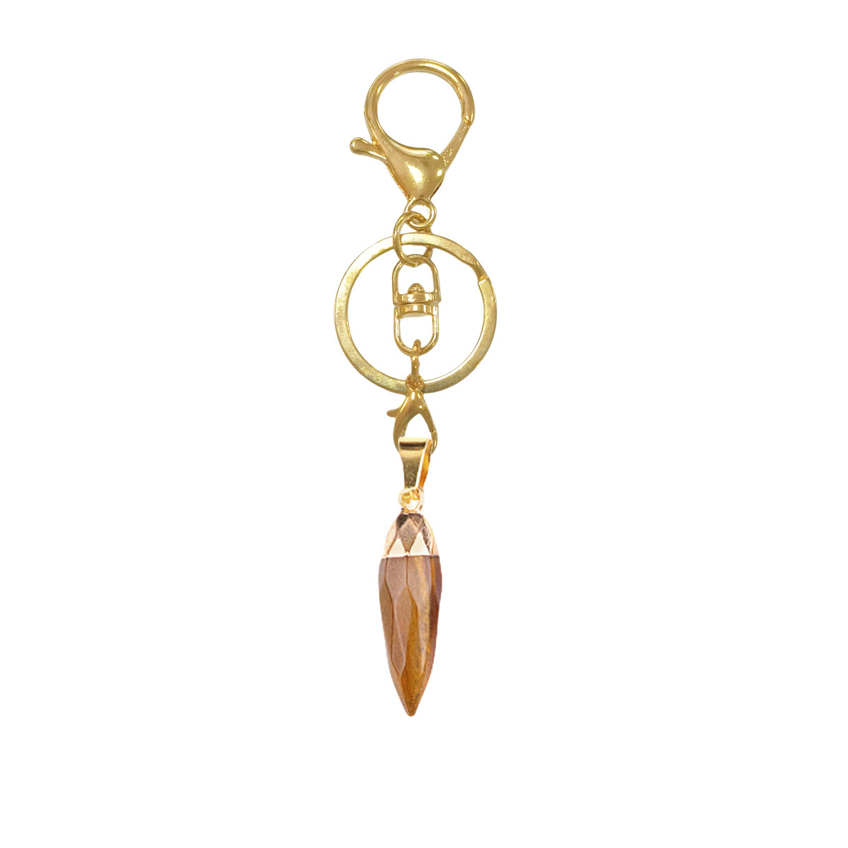 Handmade Craved Faceted Chili Gold Stone Pendant keychain