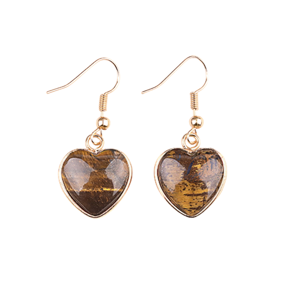 Gold 15MM Heart Gemstone Pendant Charms Drop Earrings for Women Girl