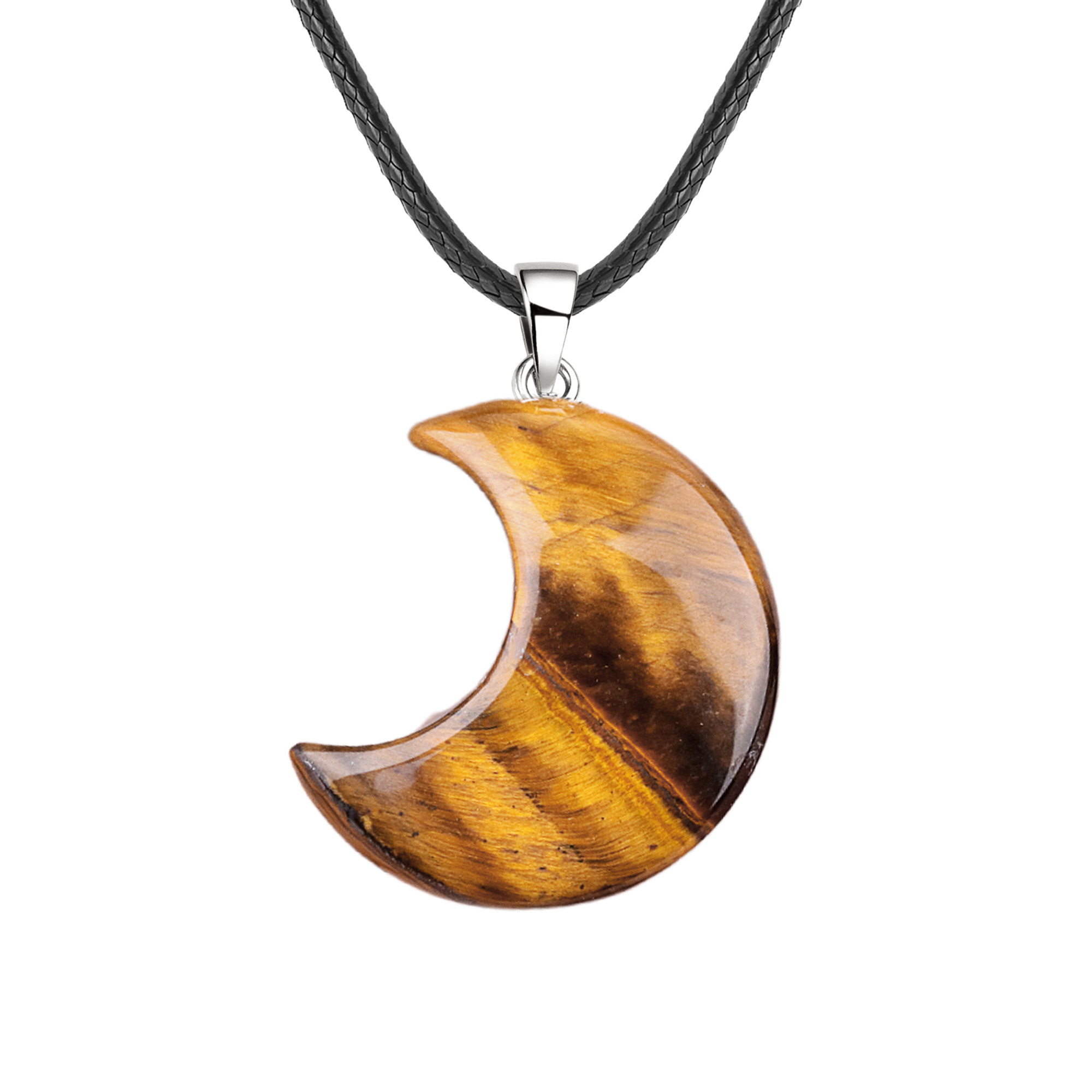30MM Moon Stone Pendant Necklace 45CM Black Cord