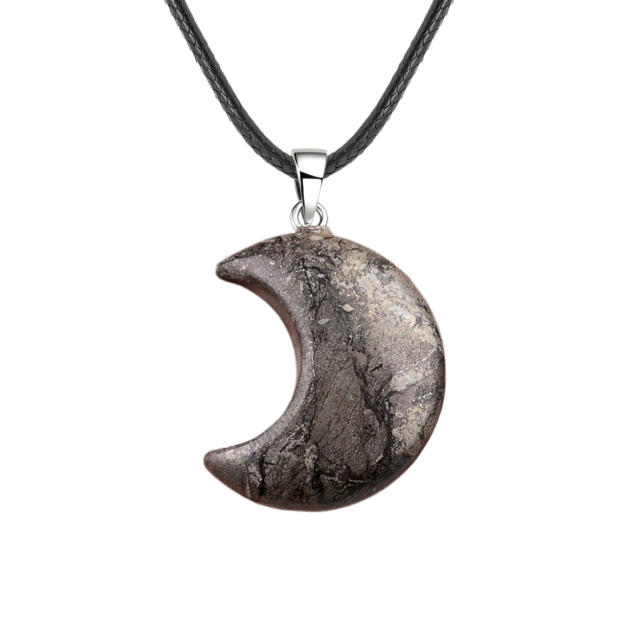 30MM Moon Stone Pendant Necklace 45CM Black Cord