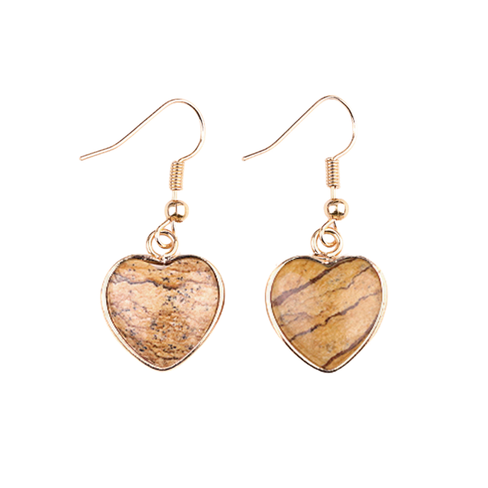 Gold 15MM Heart Gemstone Pendant Charms Drop Earrings for Women Girl