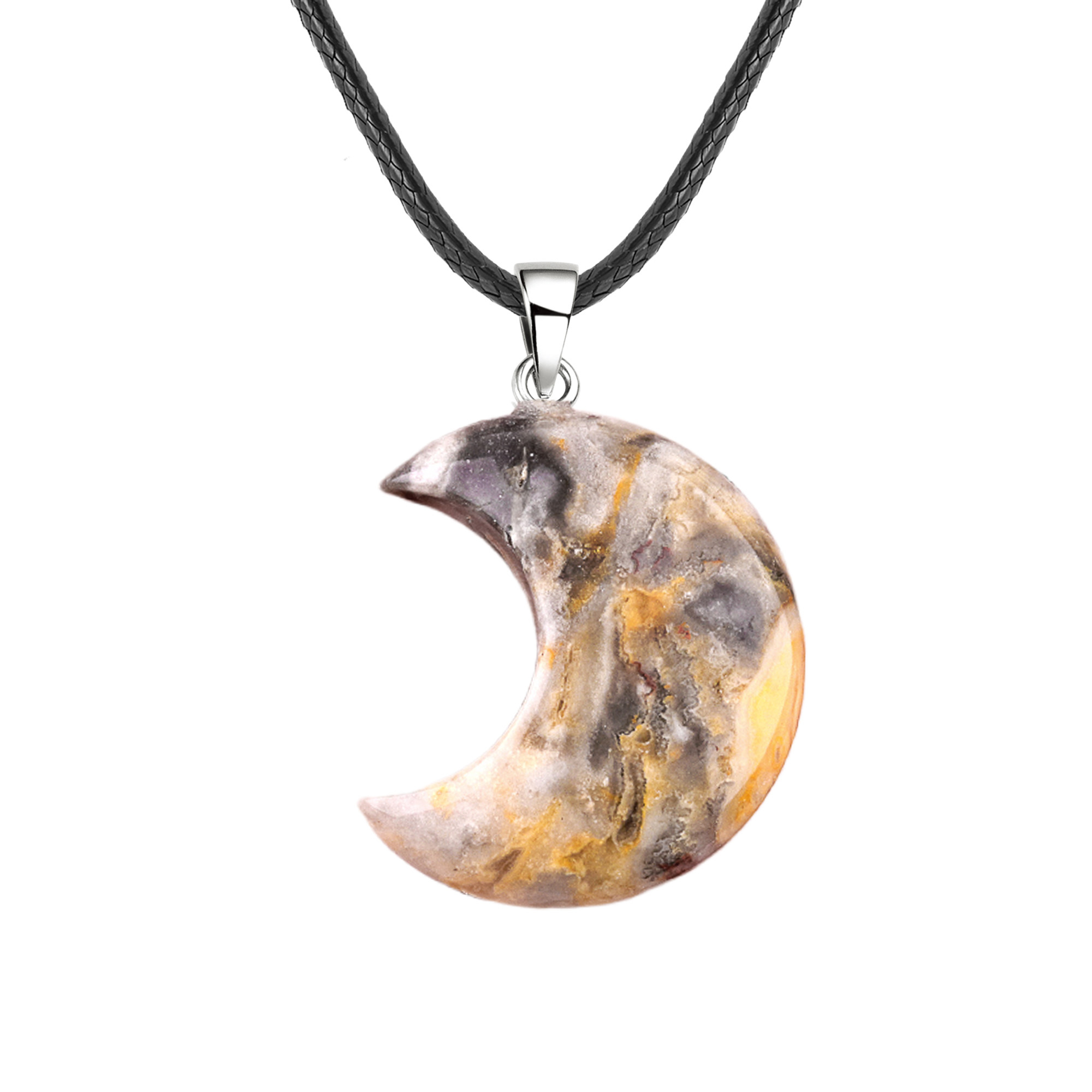 30MM Moon Stone Pendant Necklace 45CM Black Cord