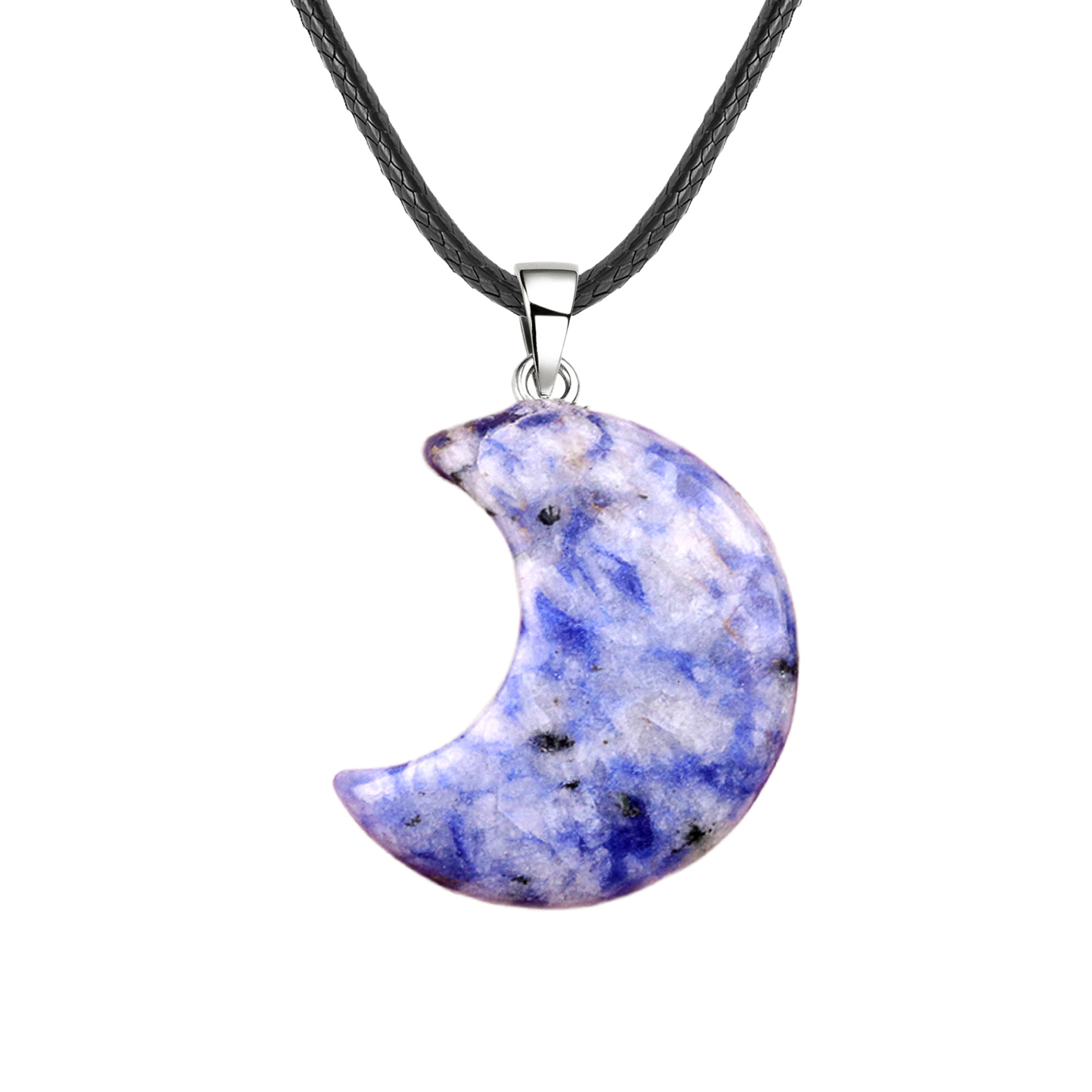30MM Moon Stone Pendant Necklace 45CM Black Cord