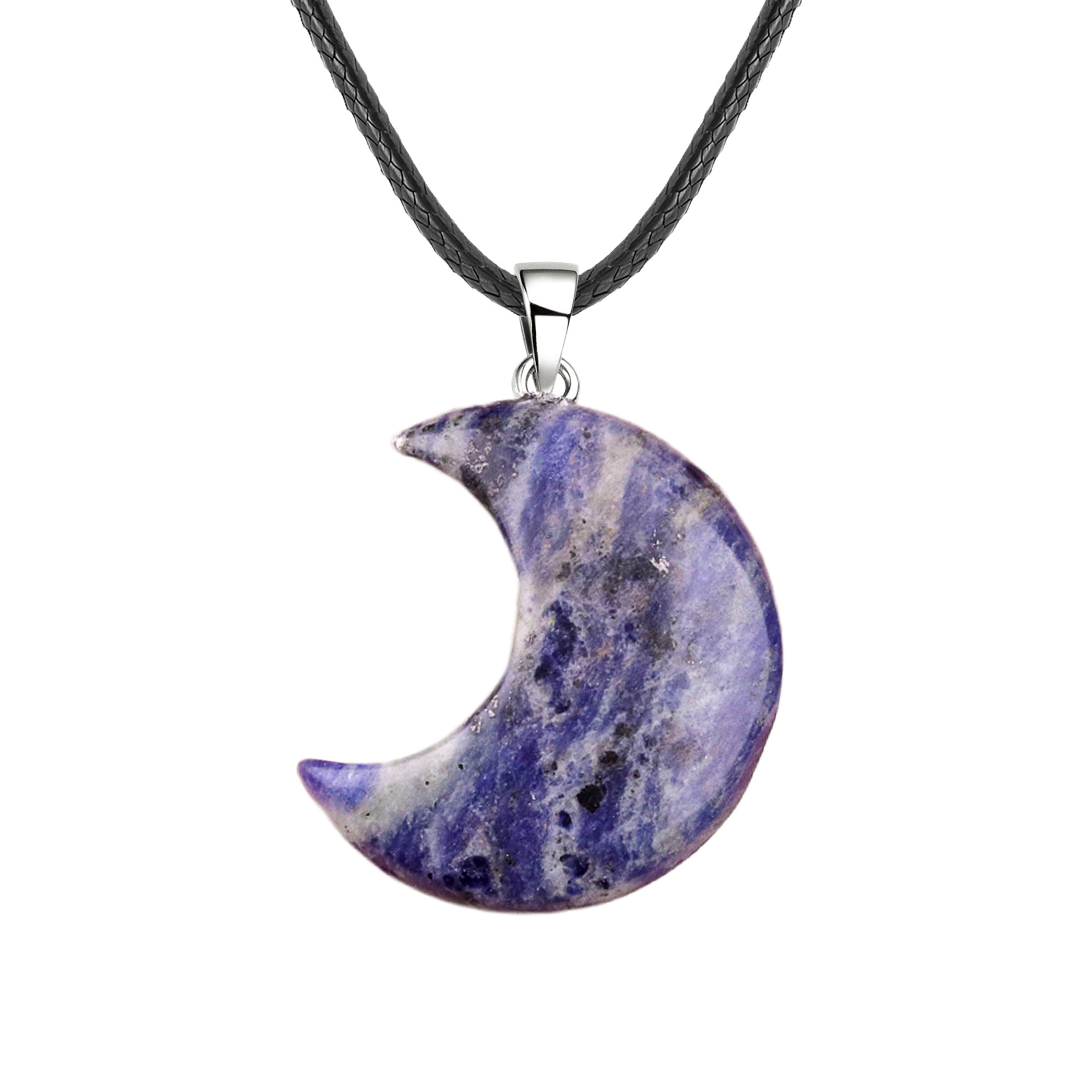 30MM Moon Stone Pendant Necklace 45CM Black Cord