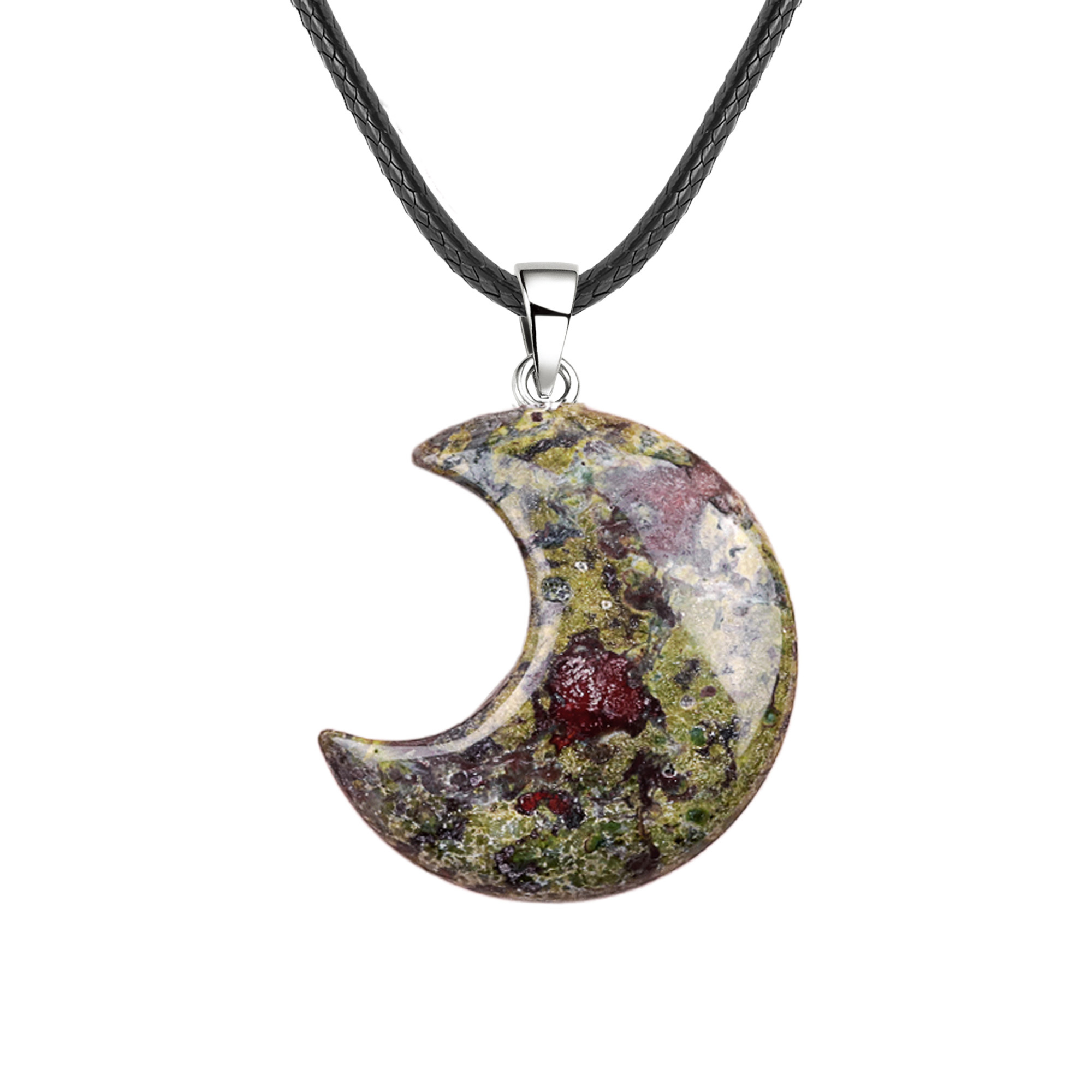 30MM Moon Stone Pendant Necklace 45CM Black Cord