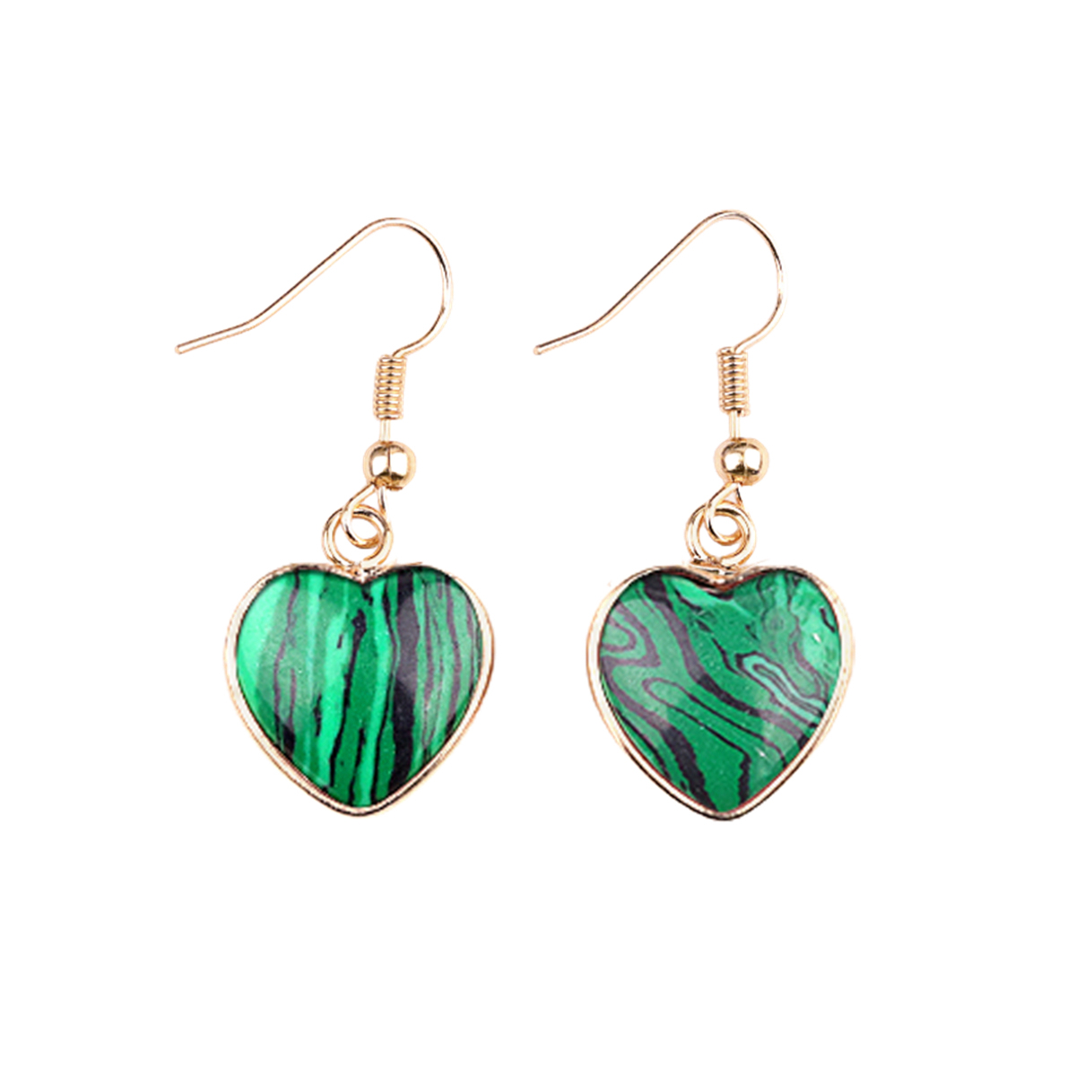 Turquoise Gold 15MM Heart Gemstone Pendant Charms Drop Earrings for Women Girl