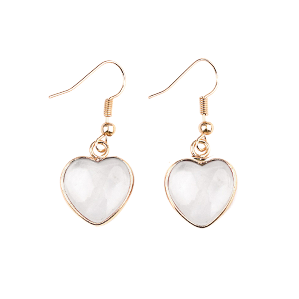 Gold 15MM Heart Gemstone Pendant Charms Drop Earrings for Women Girl