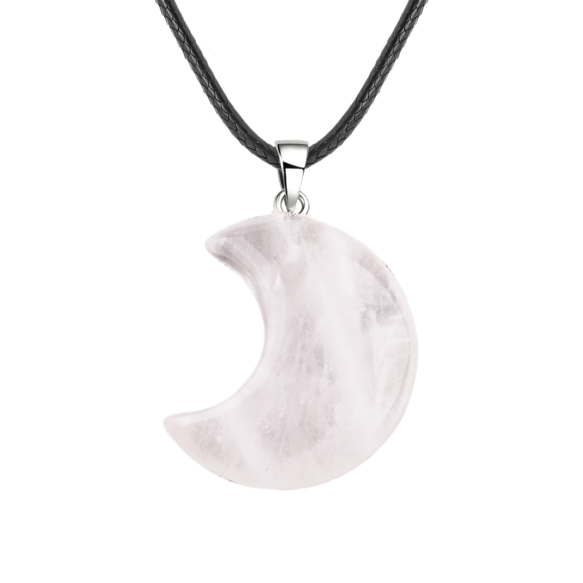 30MM Moon Stone Pendant Necklace 45CM Black Cord