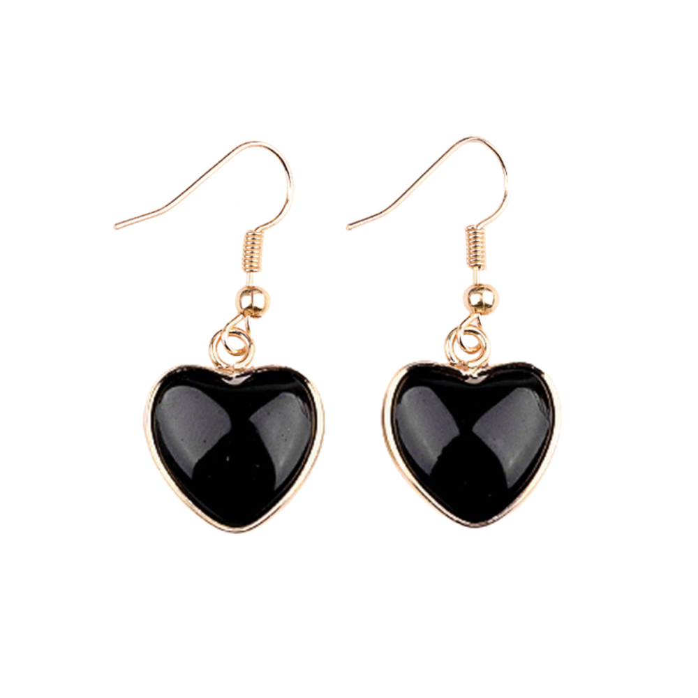 Gold 15MM Heart Gemstone Pendant Charms Drop Earrings for Women Girl
