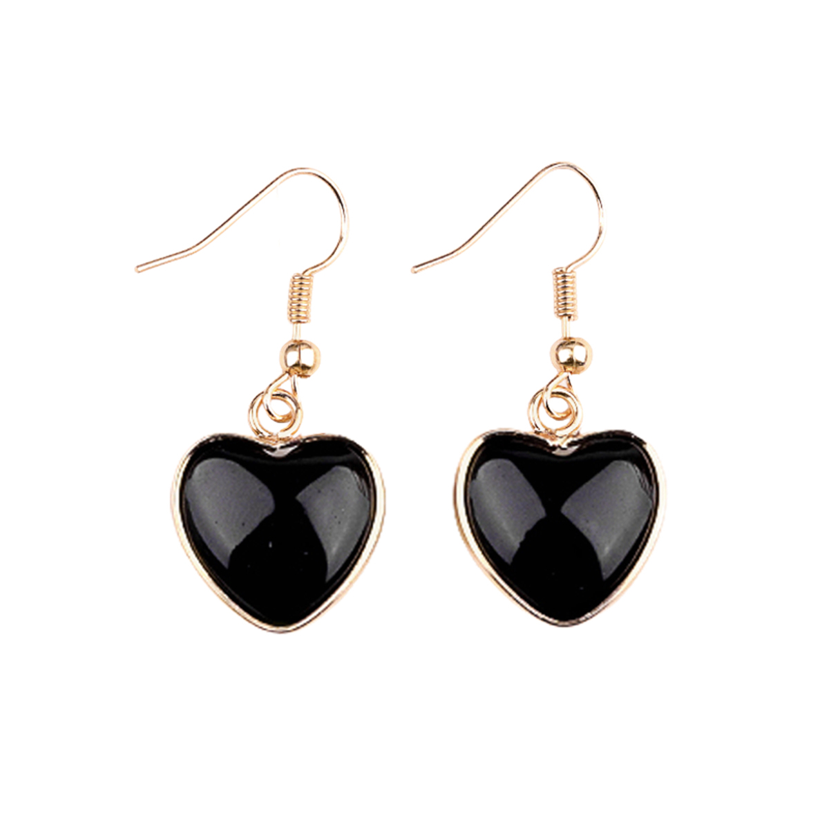 Gold 15MM Heart Gemstone Pendant Charms Drop Earrings for Women Girl