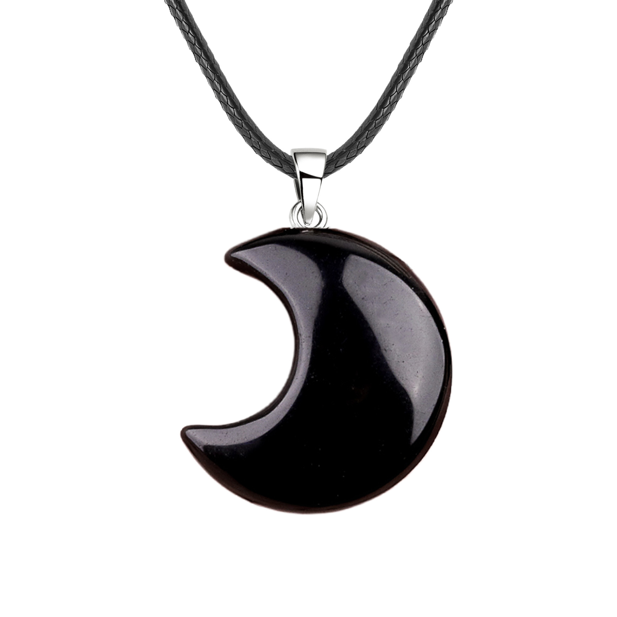 30MM Moon Stone Pendant Necklace 45CM Black Cord