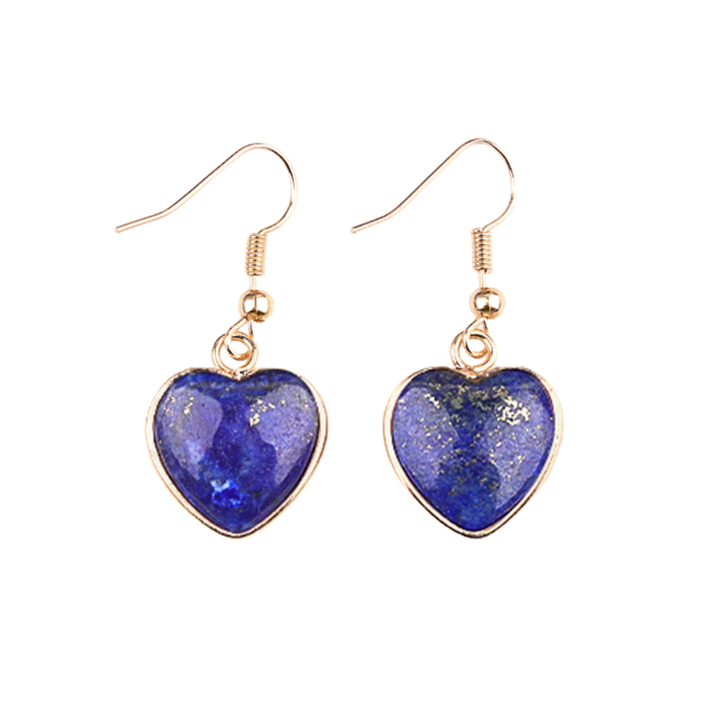 Gold 15MM Heart Gemstone Pendant Charms Drop Earrings for Women Girl