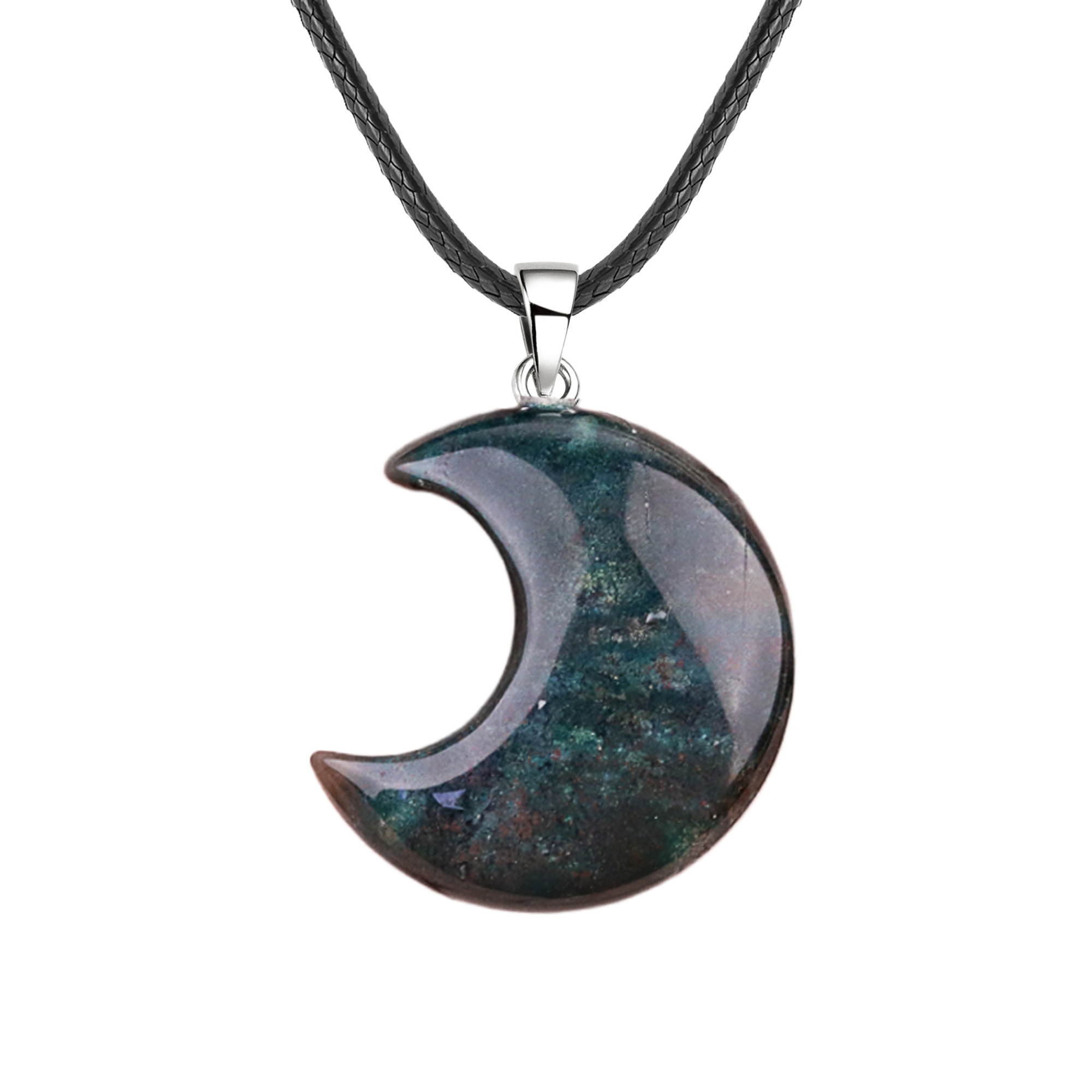 30MM Moon Stone Pendant Necklace 45CM Black Cord