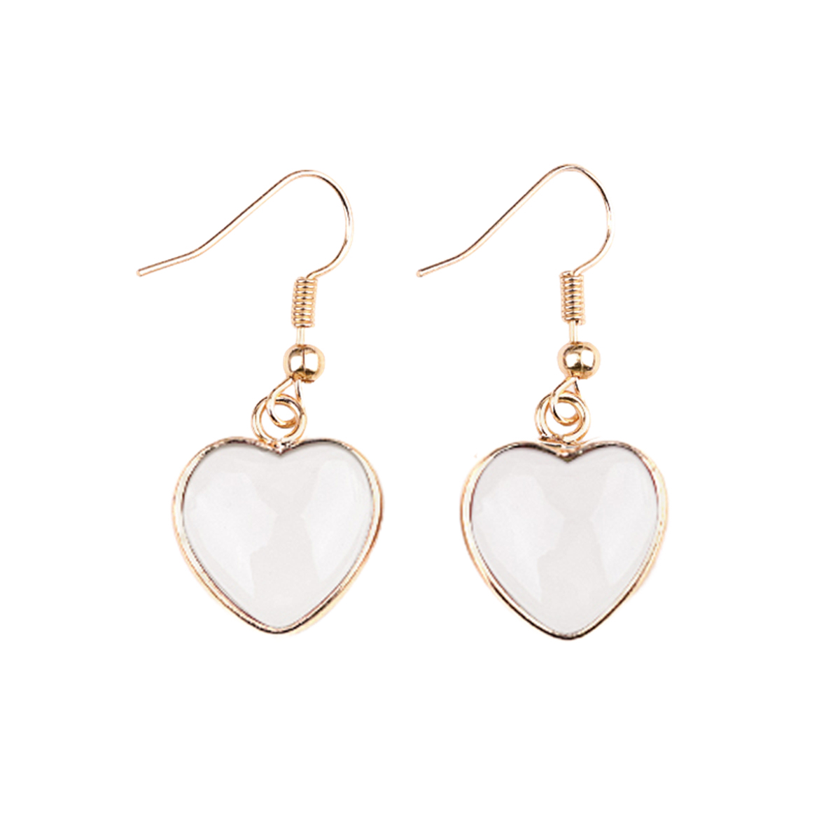 Gold 15MM Heart Gemstone Pendant Charms Drop Earrings for Women Girl