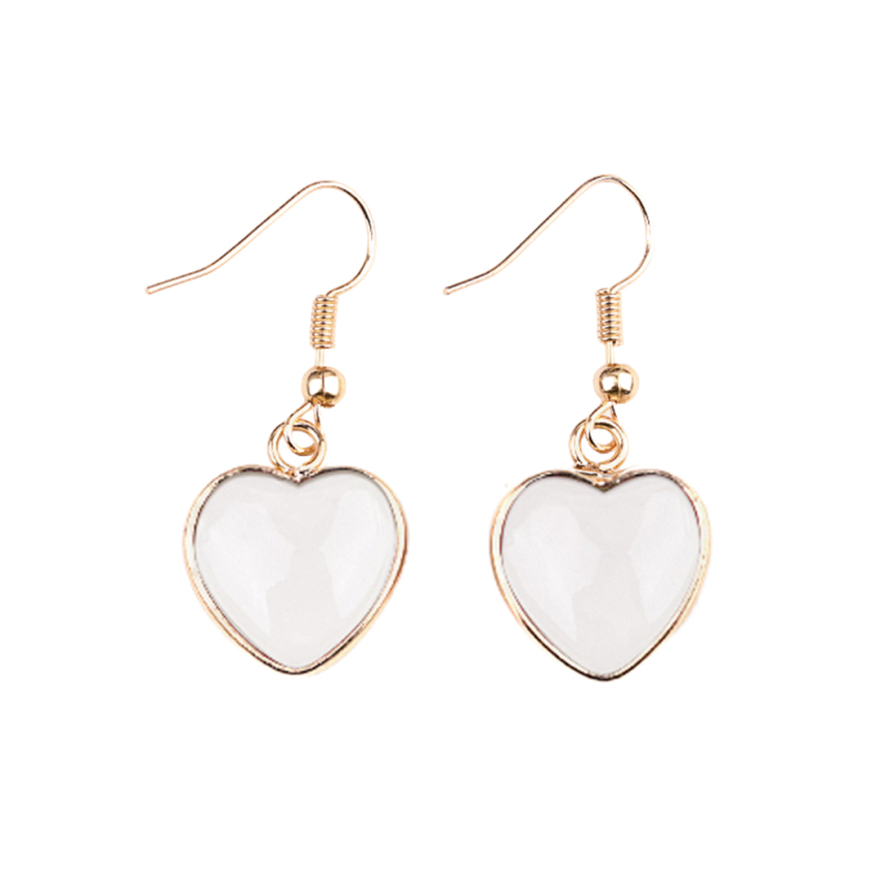 Gold 15MM Heart Gemstone Pendant Charms Drop Earrings for Women Girl