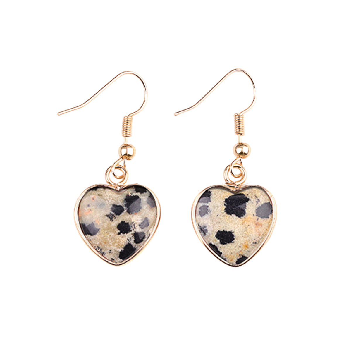Unakite Gold 15MM Heart Gemstone Pendant Charms Drop Earrings for Women Girl