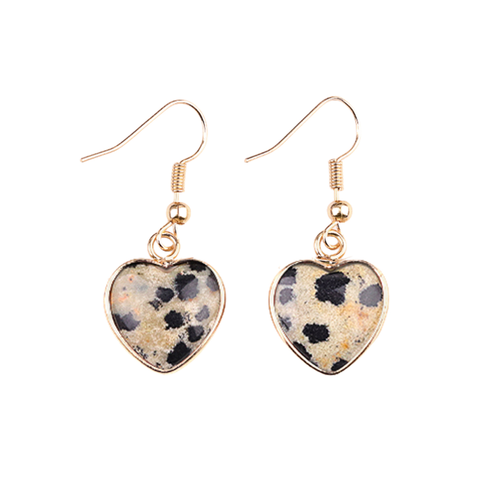 Gold 15MM Heart Gemstone Pendant Charms Drop Earrings for Women Girl