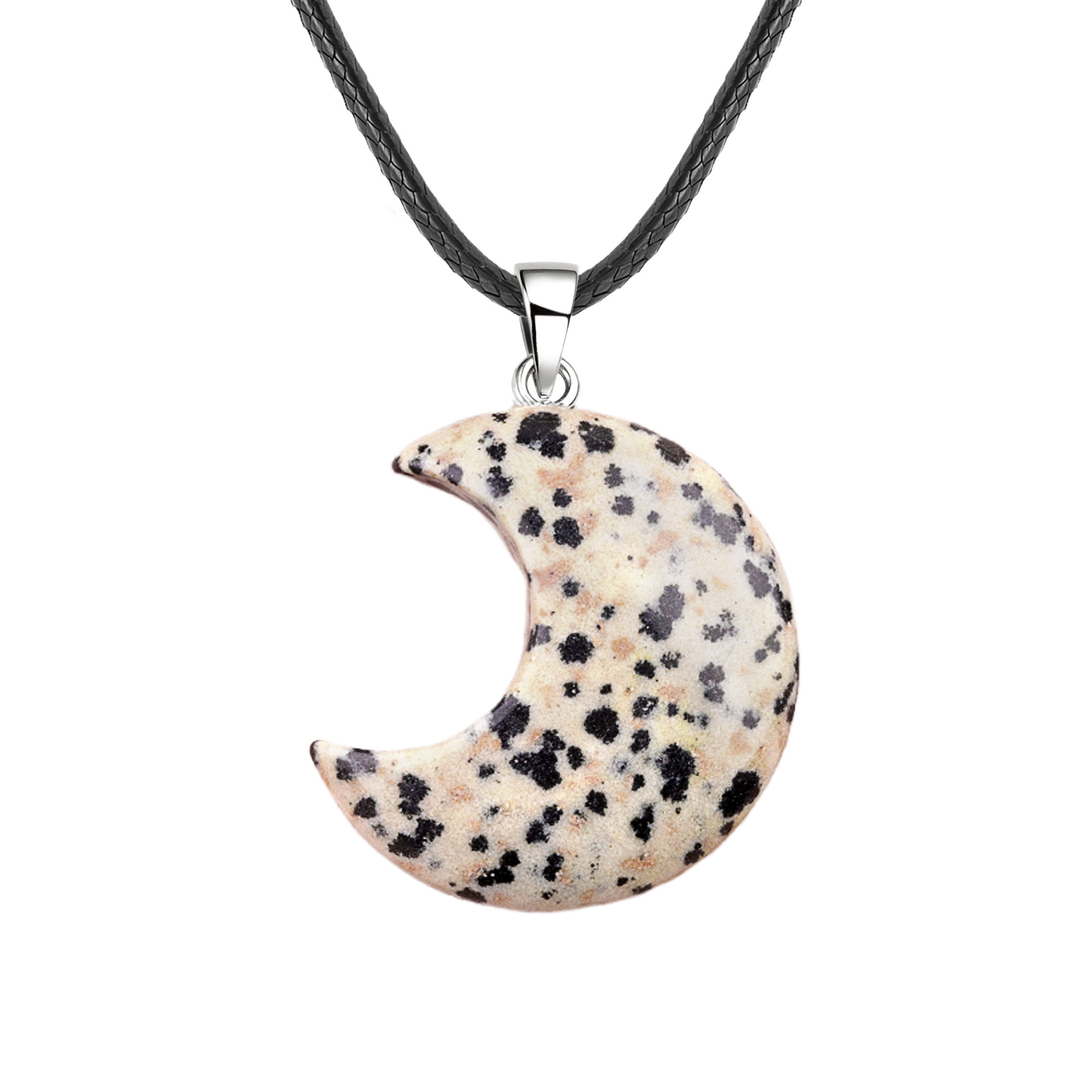 30MM Moon Stone Pendant Necklace 45CM Black Cord